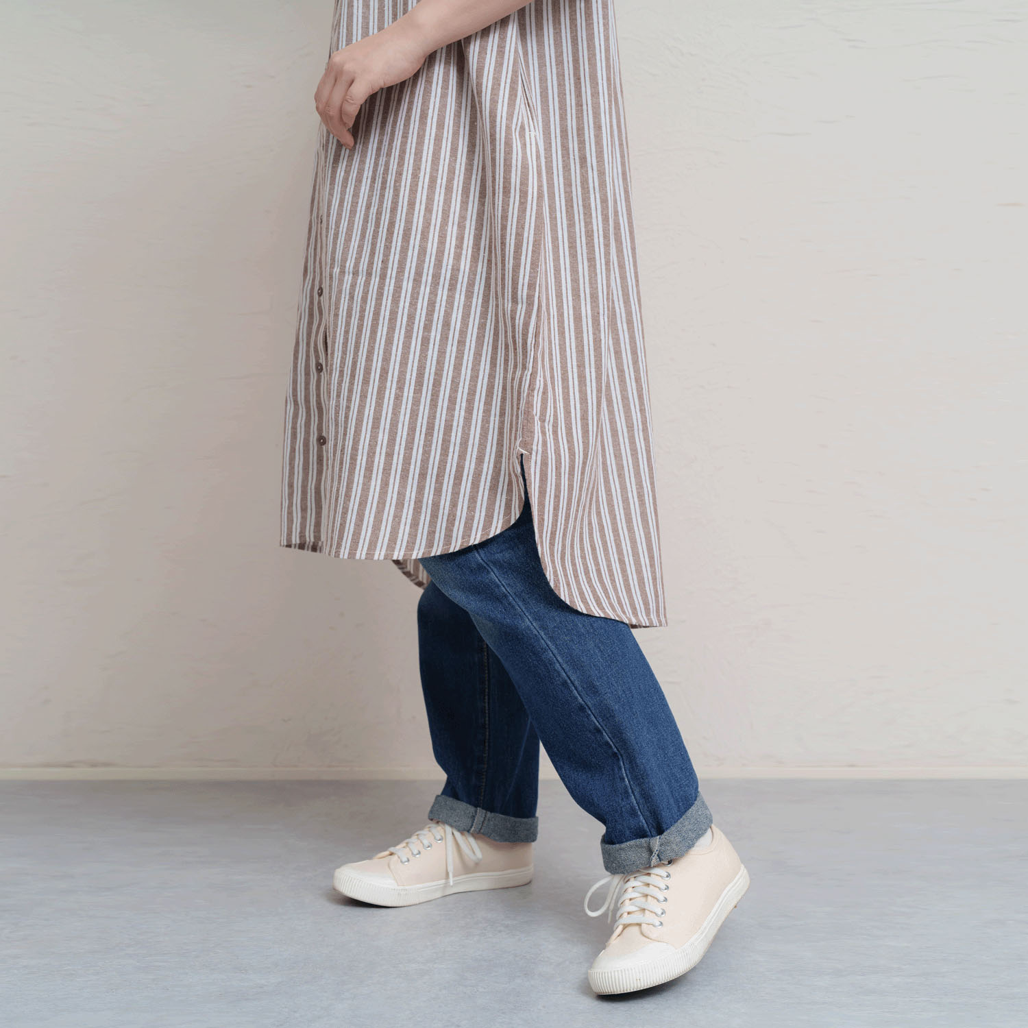 先染めチェック＆ストライプ5分袖シャツワンピース - 画像6