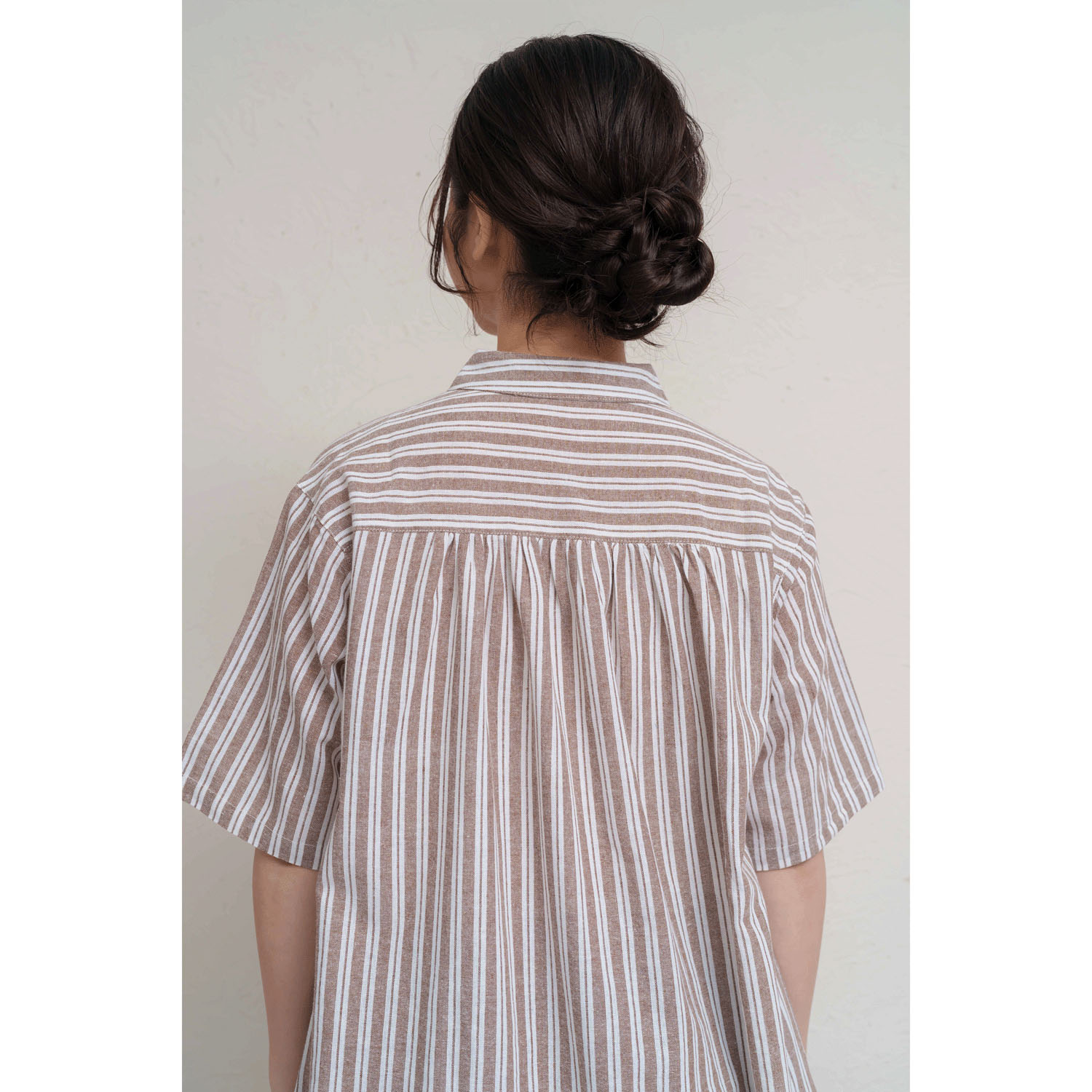 先染めチェック＆ストライプ5分袖シャツワンピース - 画像7