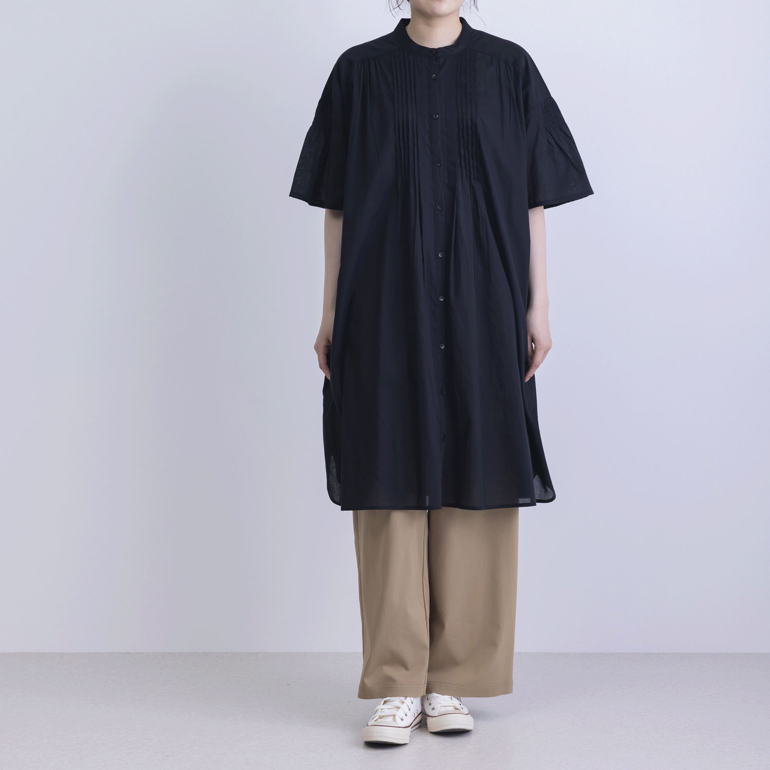 フロントタック5分袖前開きワンピース - 画像6