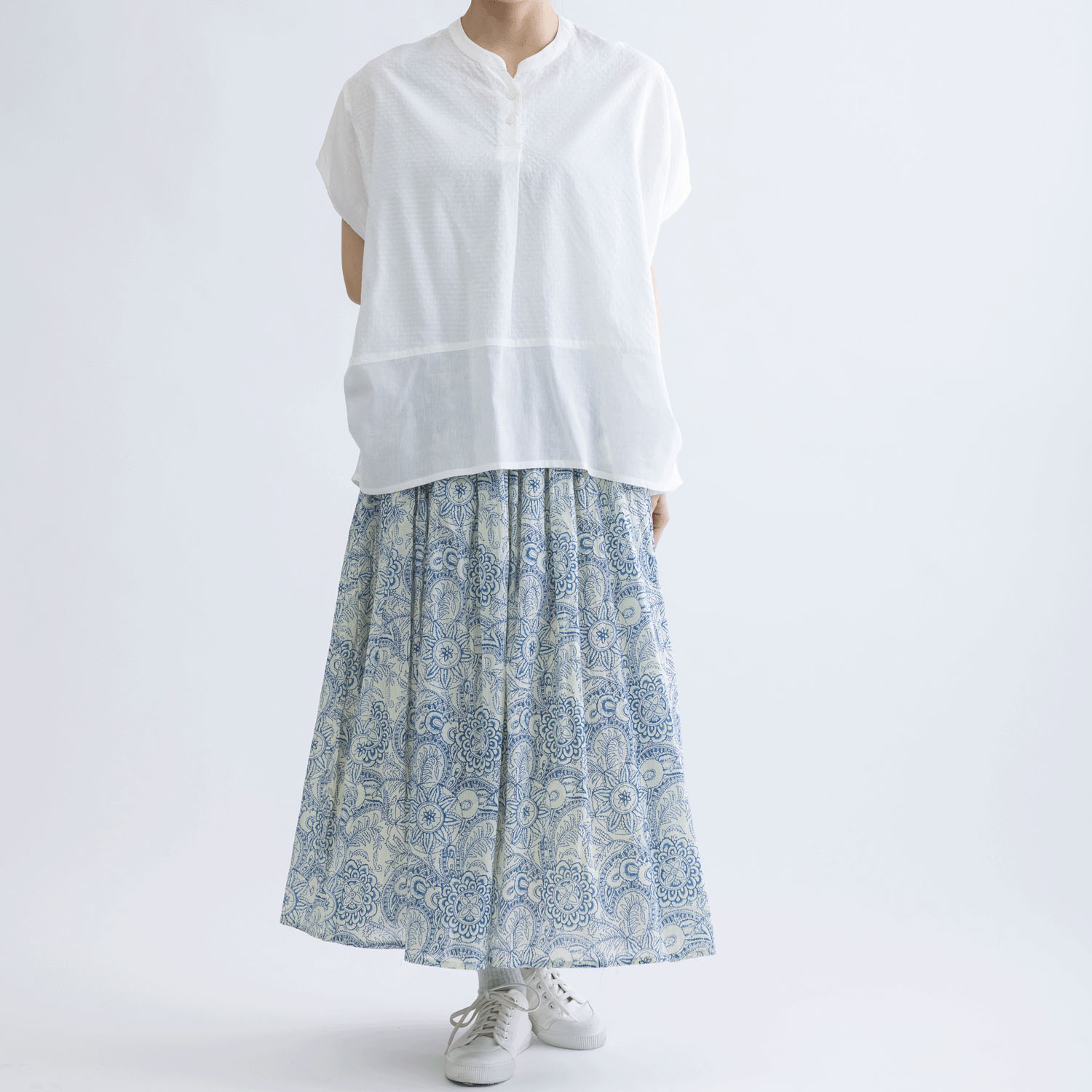 コットンドビーx無地半袖コクーンブラウス - 画像2