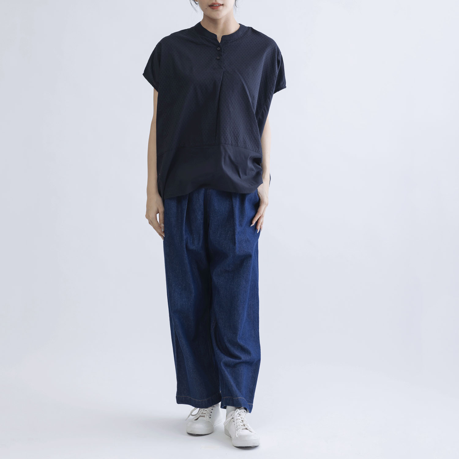 コットンドビーx無地半袖コクーンブラウス - 画像7