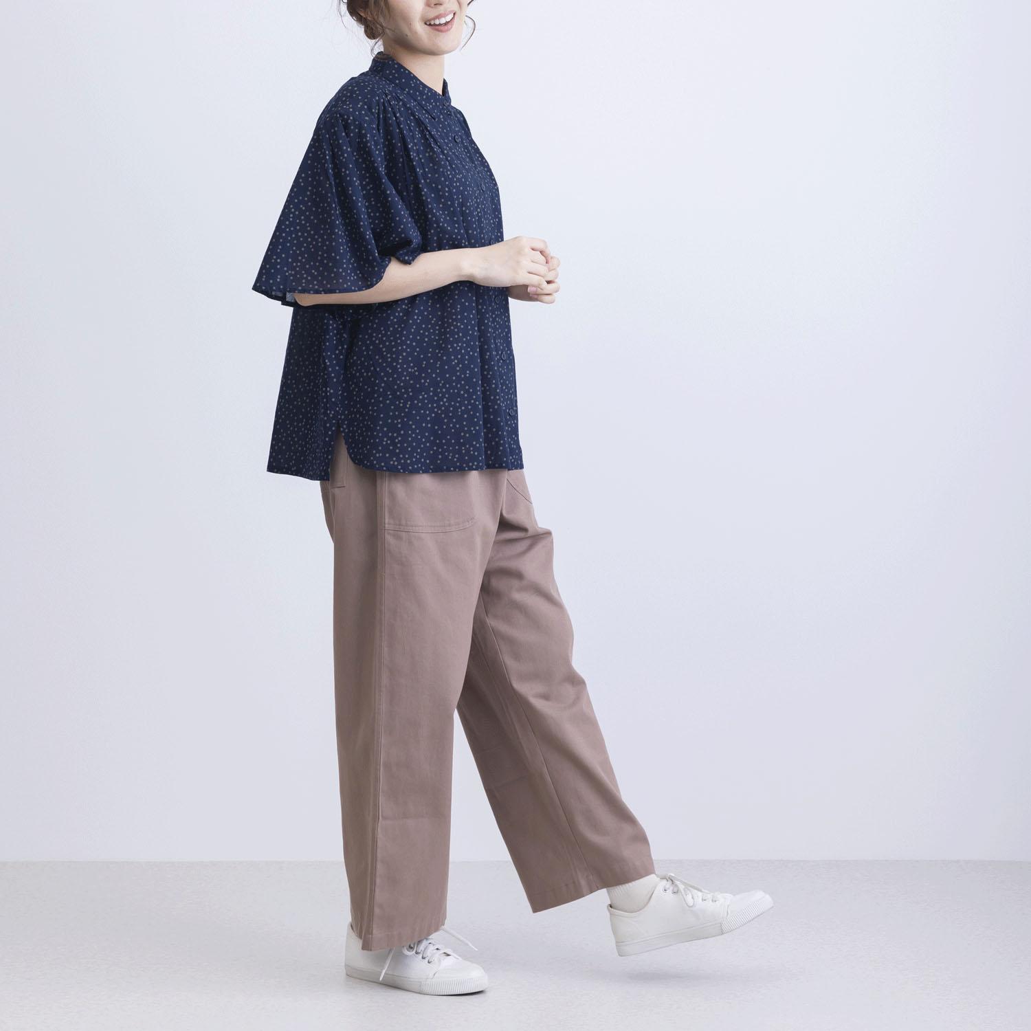 ドットプリントフレアースリーブ5分袖ブラウス - 画像13