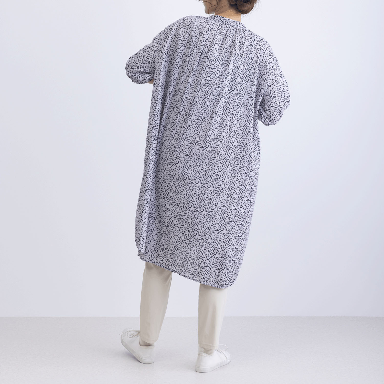 フラワープリント7分袖前開きワンピース - 画像3