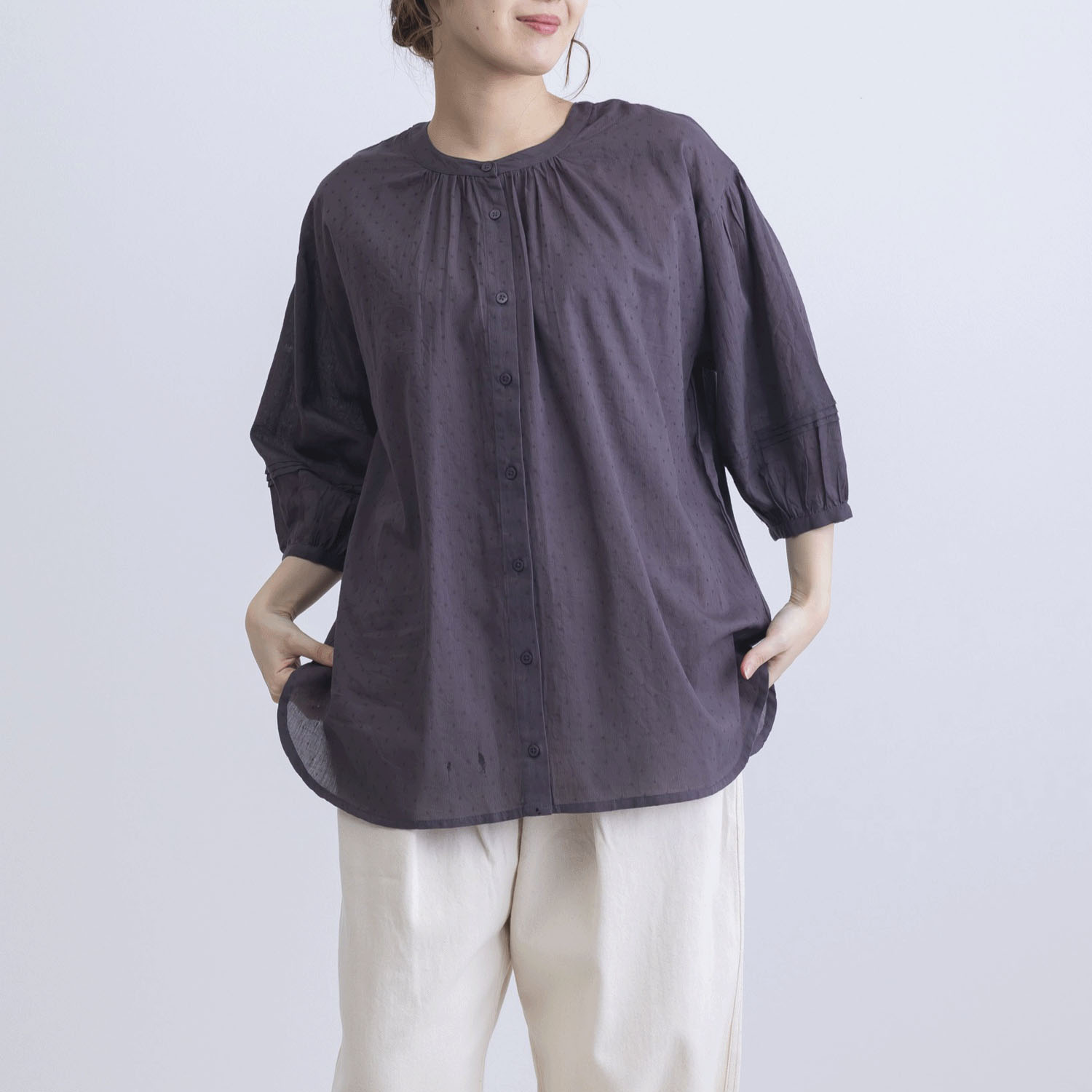 ストライプ＆ドビー前後2WAYブラウス - 画像2