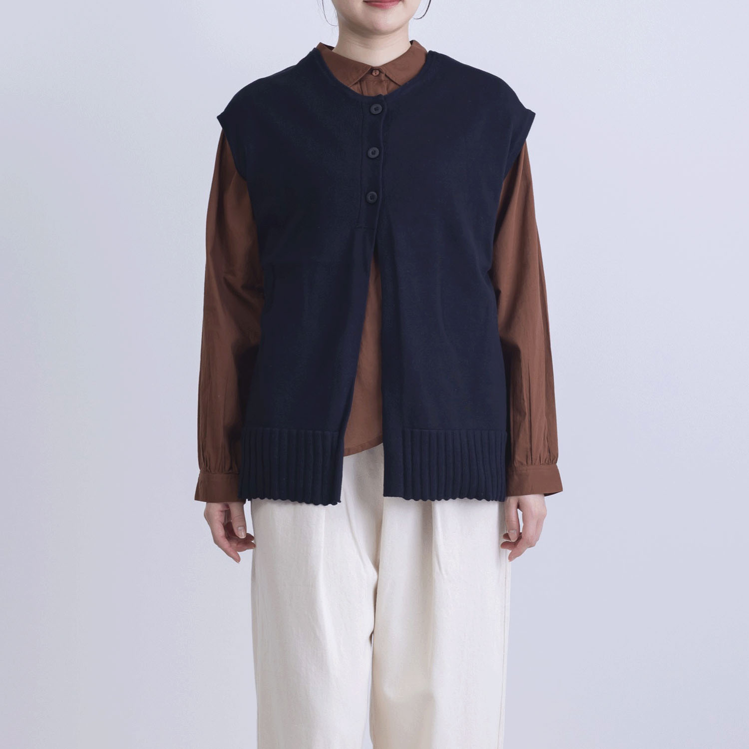 綿ニット前後2WAYベスト - 画像2