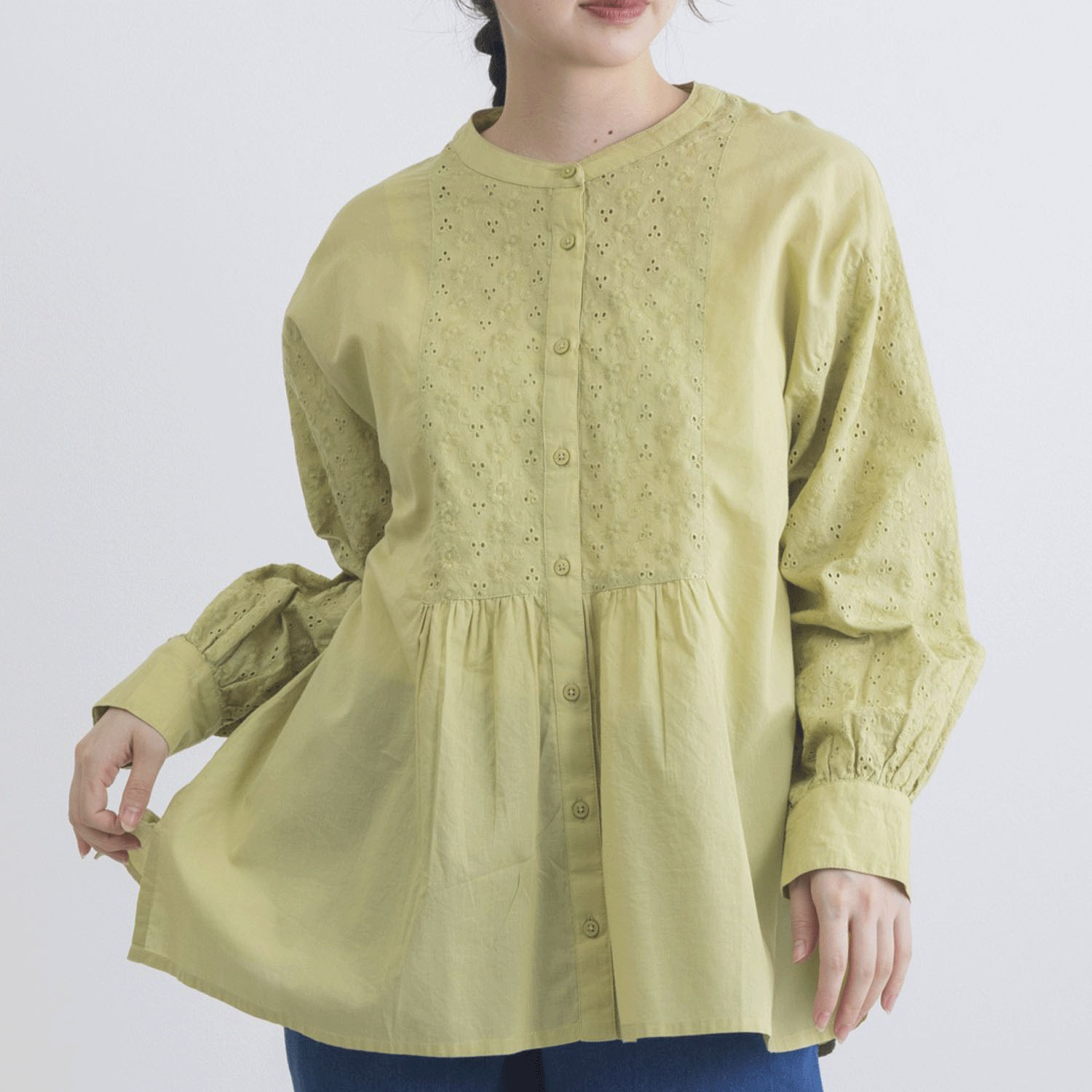 シフリー刺繍前開きブラウス - 画像1