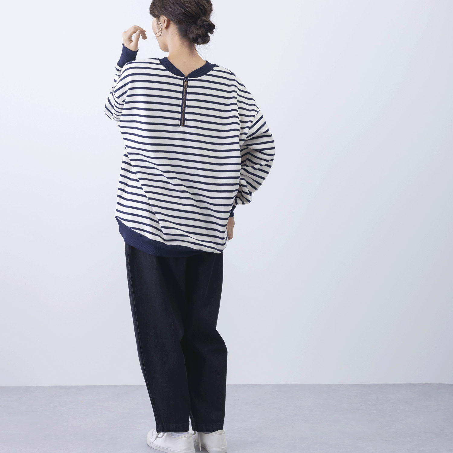 CVC裏起毛ボーダー柄バックジップアップPO - 画像14