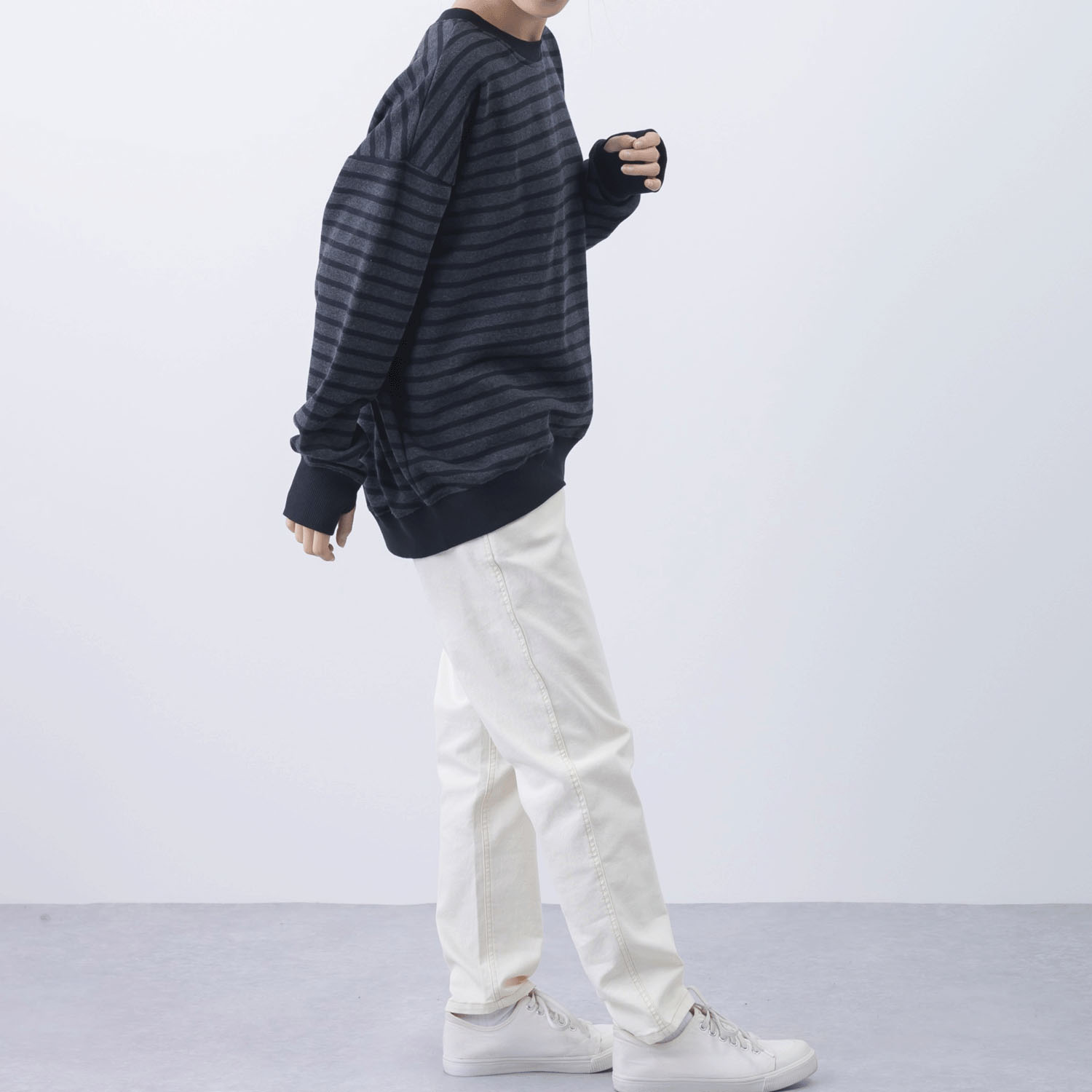 CVC裏起毛ボーダー柄バックジップアップPO - 画像3