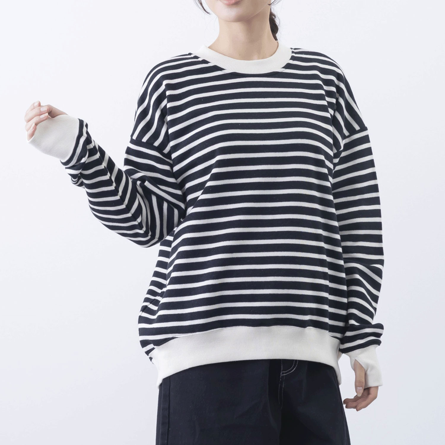 CVC裏起毛ボーダー柄バックジップアップPO - 画像7