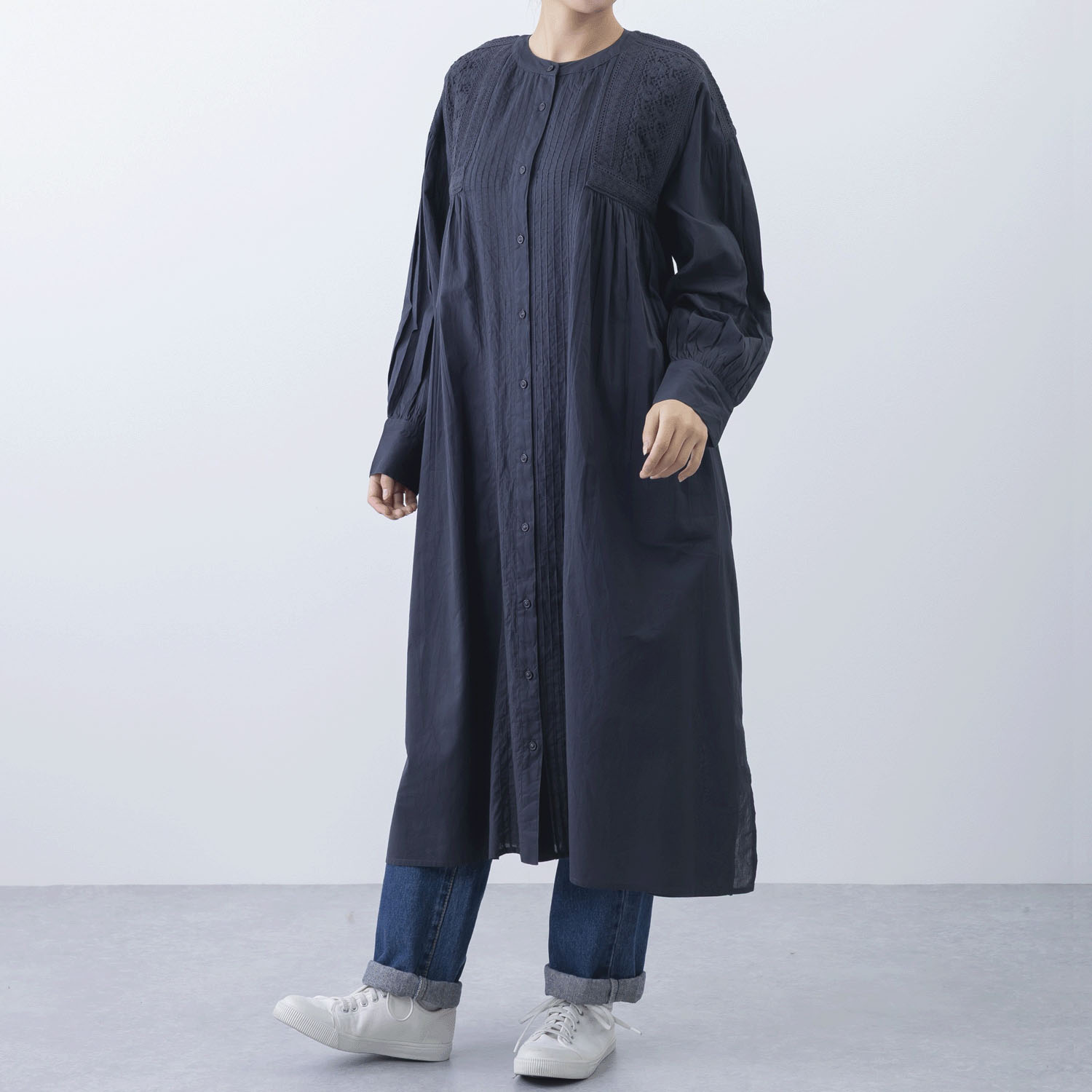 ピンタック＆レース前開きワンピ―ス - 画像2