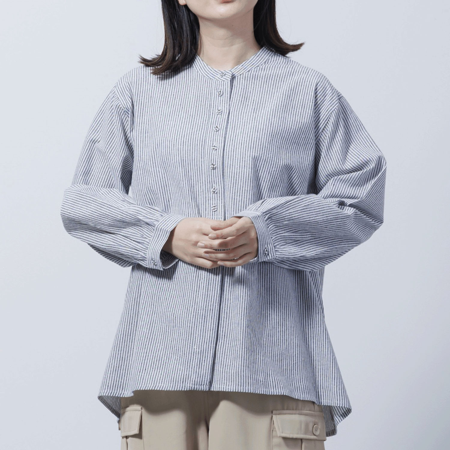 ストライプ柄前開きブラウス - 画像2