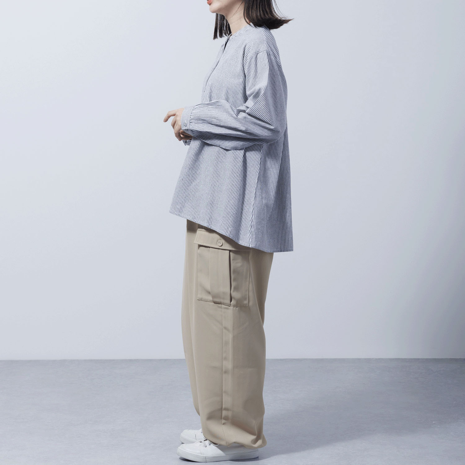 ストライプ柄前開きブラウス - 画像3