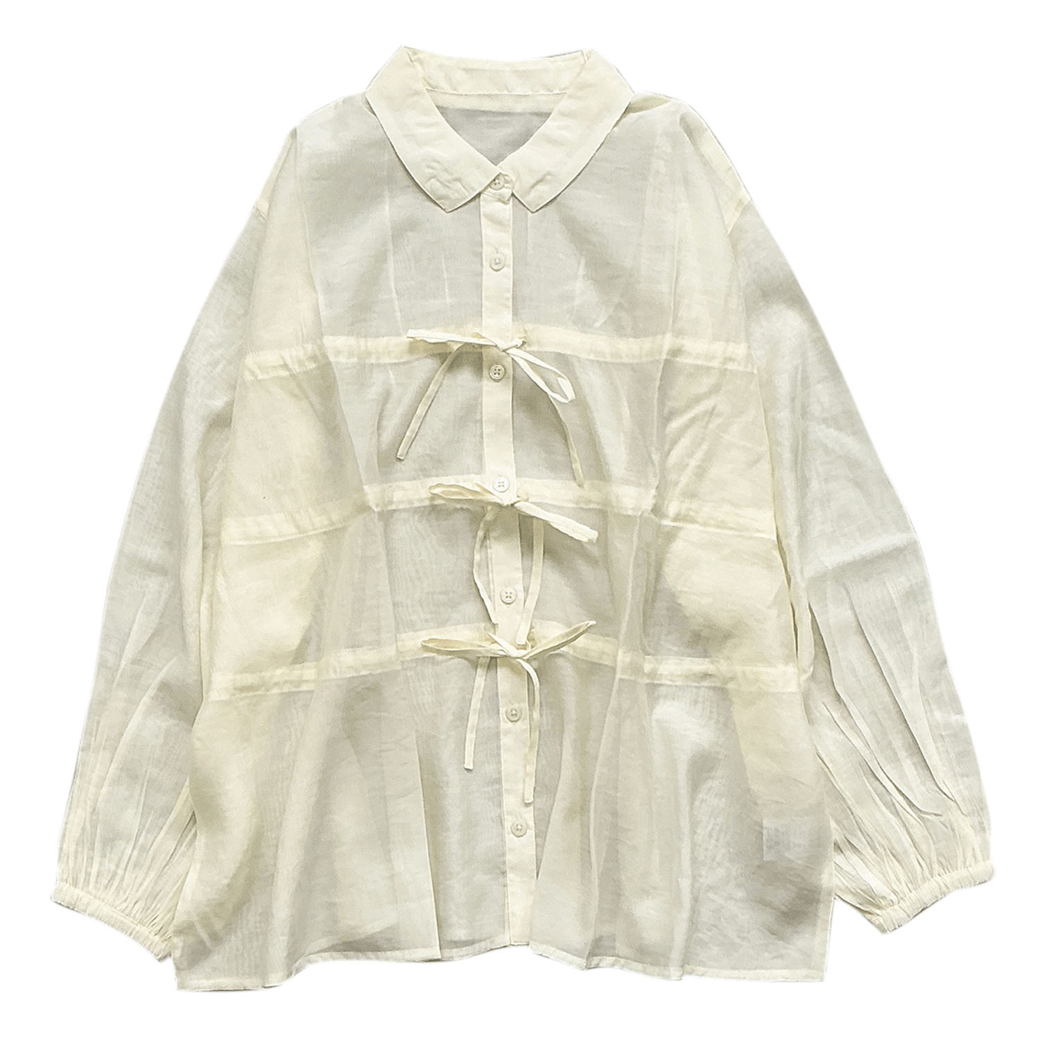 ドロストリボンシャツブラウス - 画像11