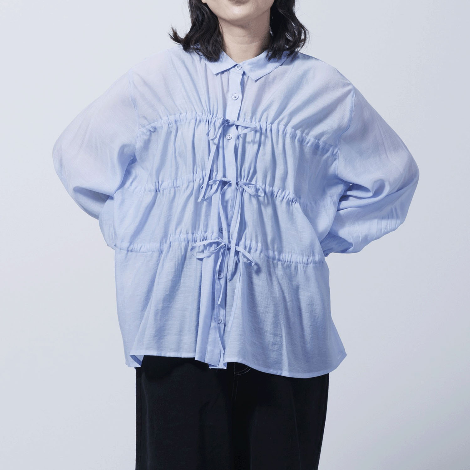 ドロストリボンシャツブラウス - 画像12