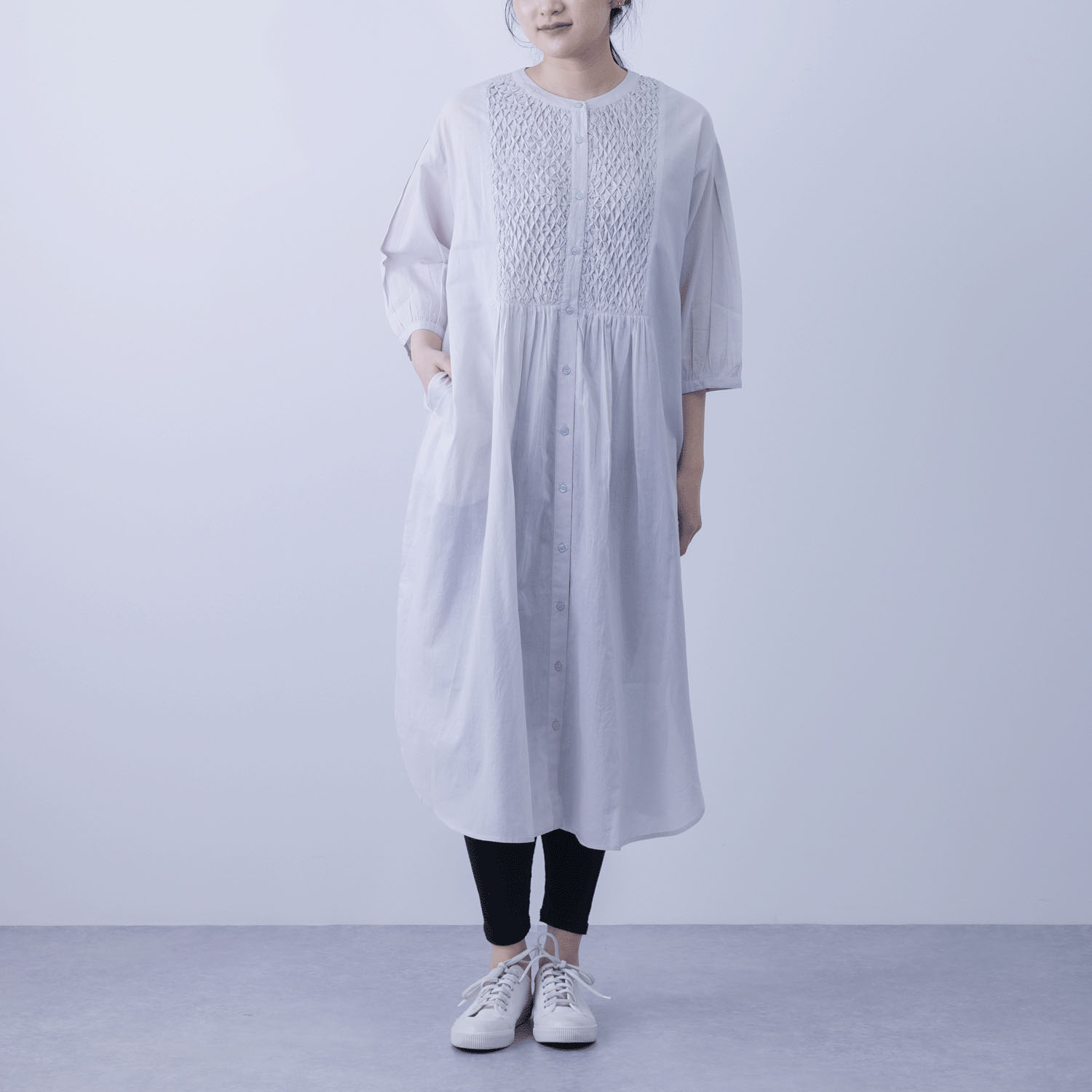 ブザムスモッキング前開きワンピース