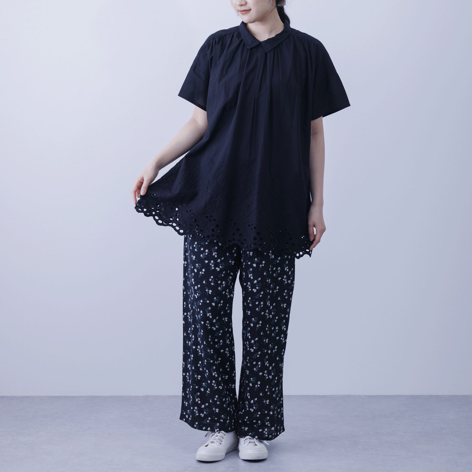 裾シフリーシャツカラーチュニックブラウス - 画像2