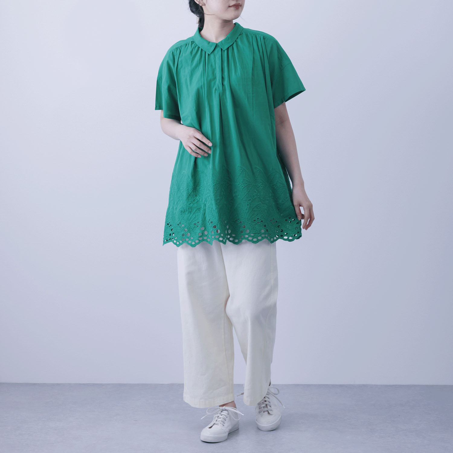 裾シフリーシャツカラーチュニックブラウス - 画像1