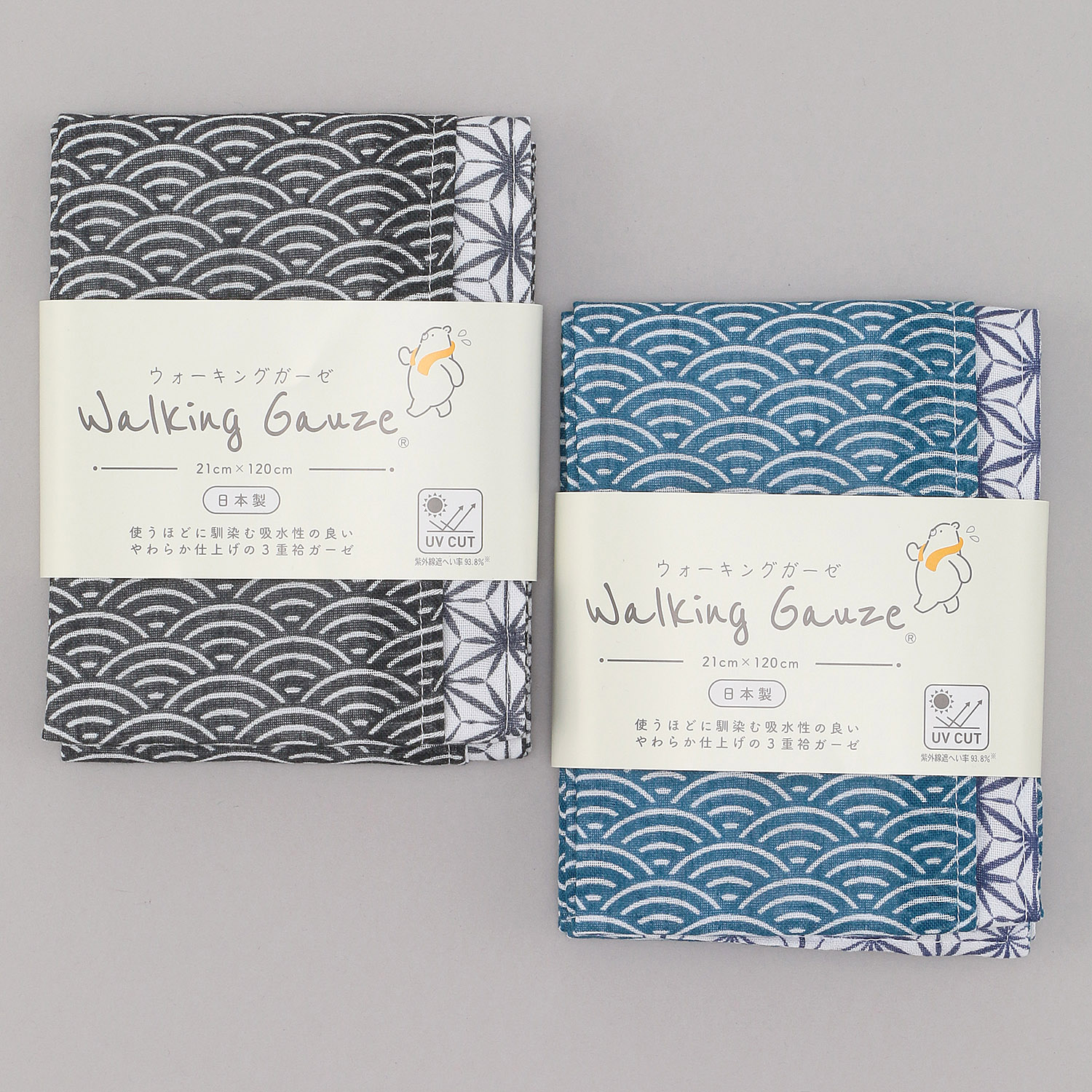 ウォーキングガーゼ UV加工  青海波 - 画像1