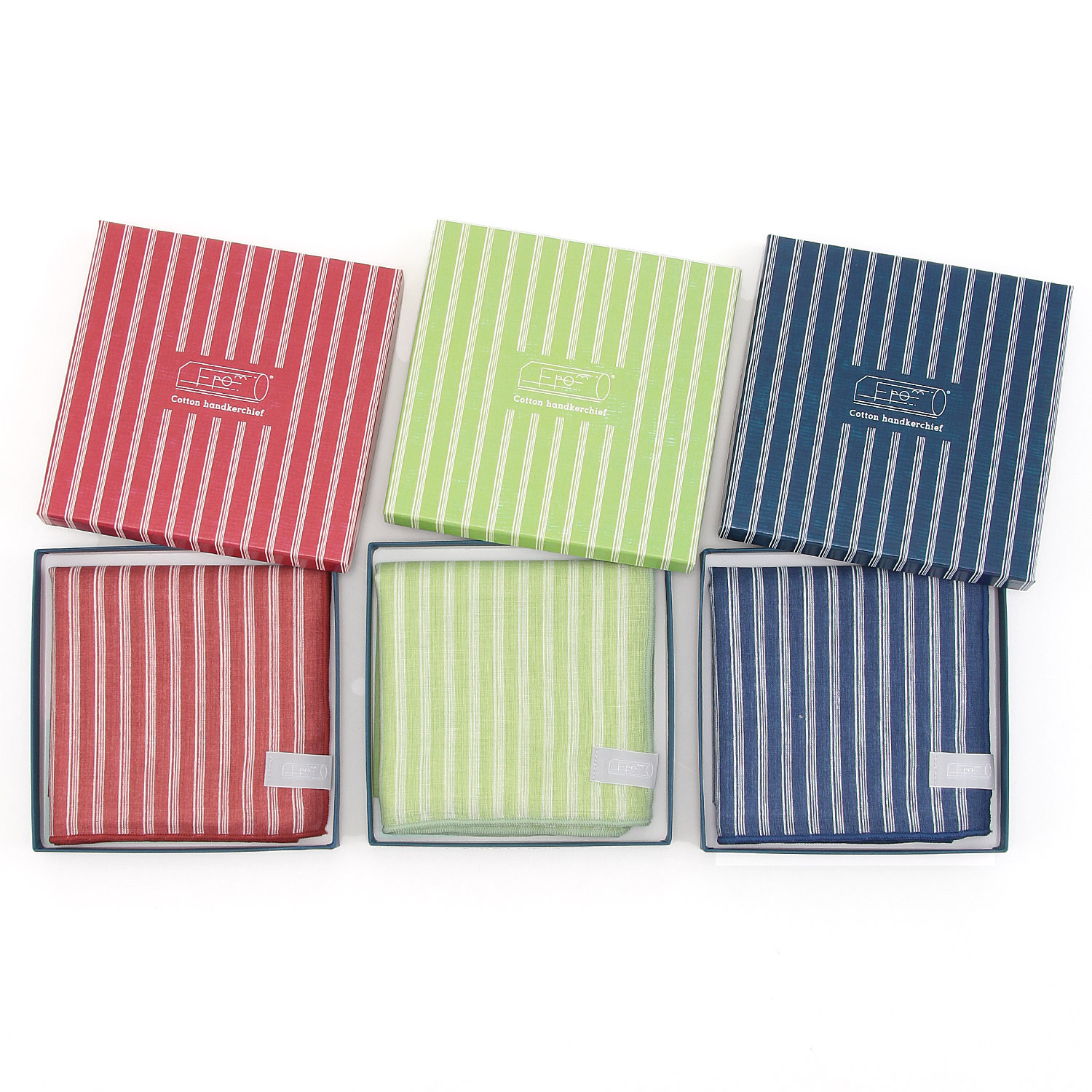 コットン ストライプハンカチwithギフトBOX