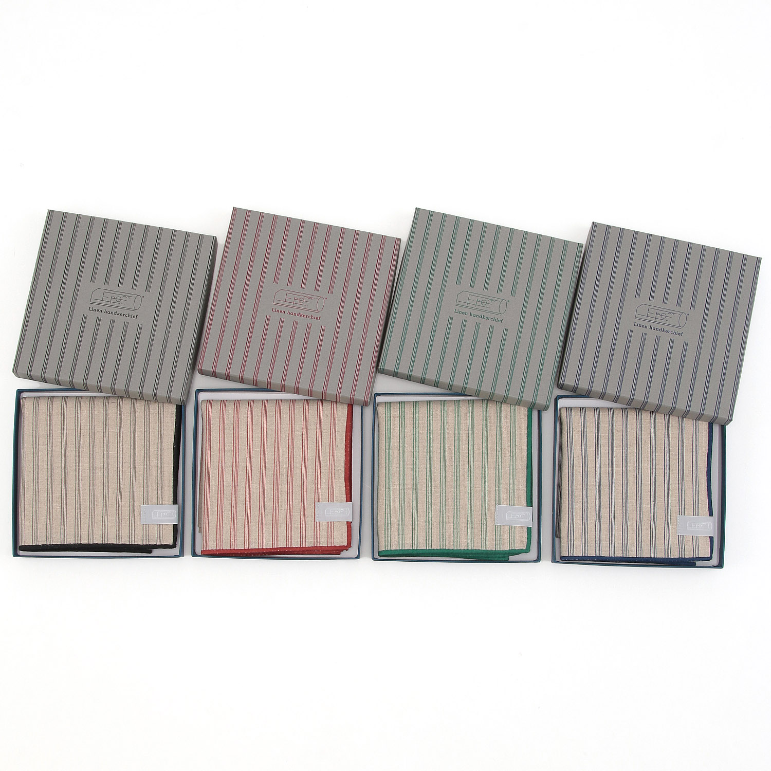 リネンピンストライプハンカチwithギフトBOX - 画像1