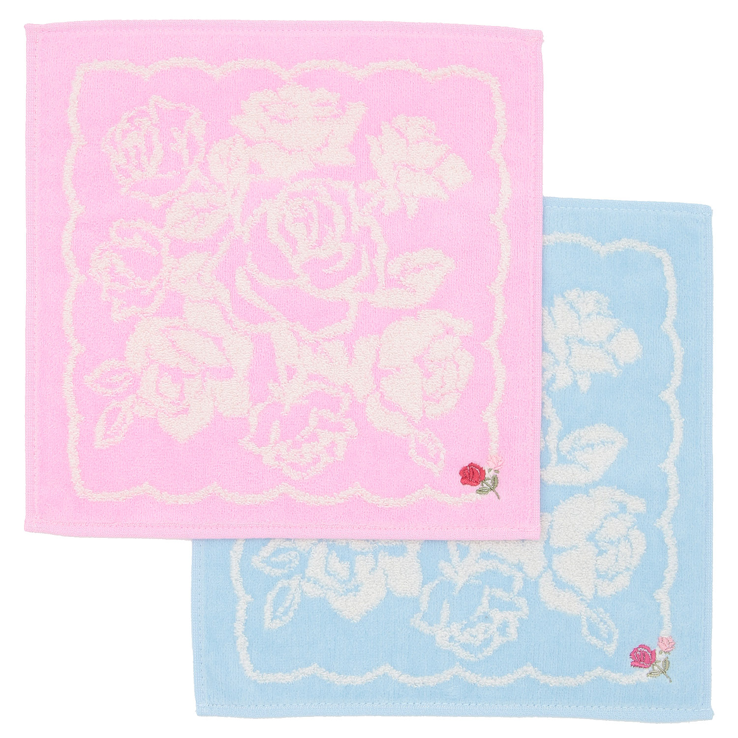 無撚糸ミニタオルハンカチ スカラップバラ