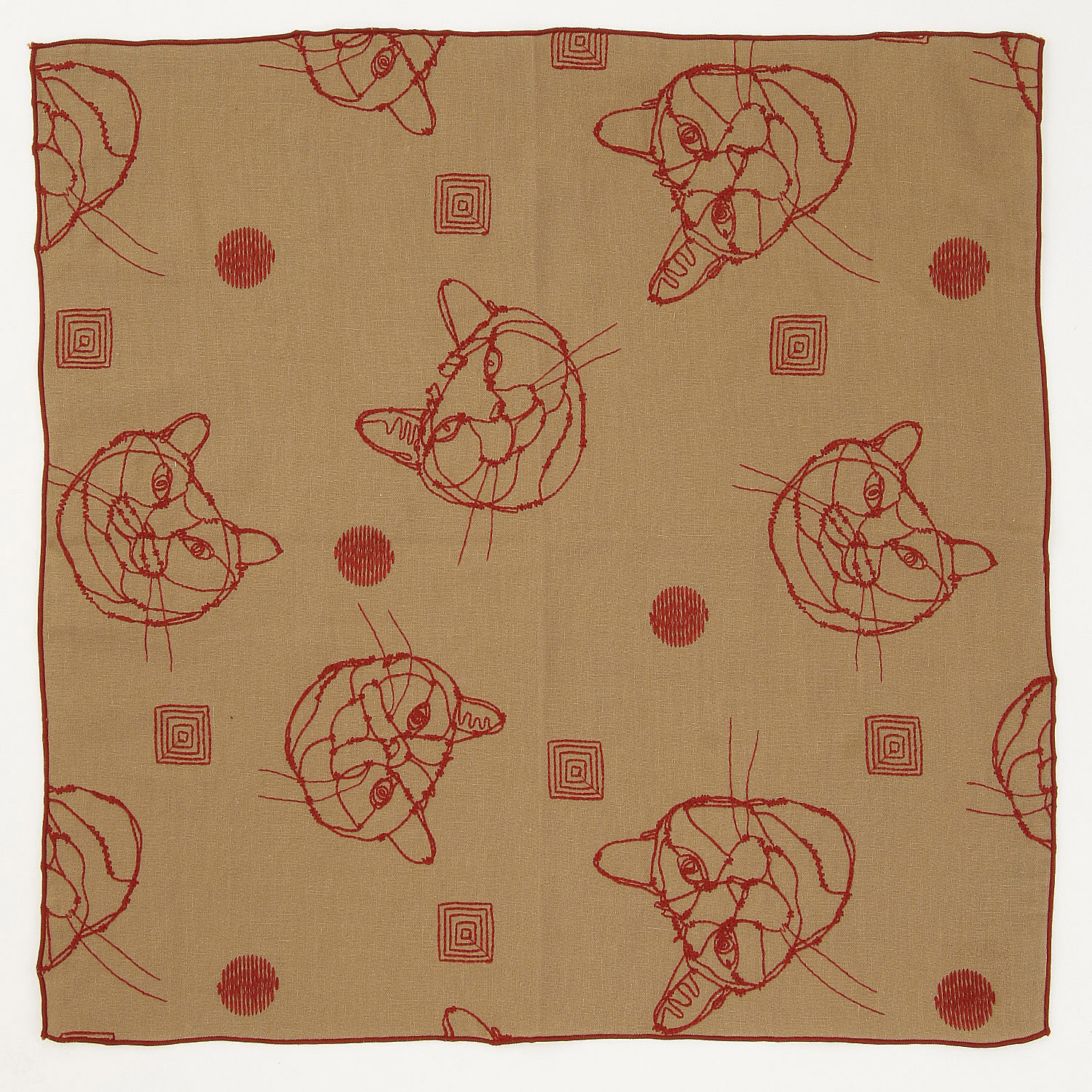 ＋HAyU fabric ～CAT～ 綿100％ダブルガーゼ刺繍ハンカチ - 画像2