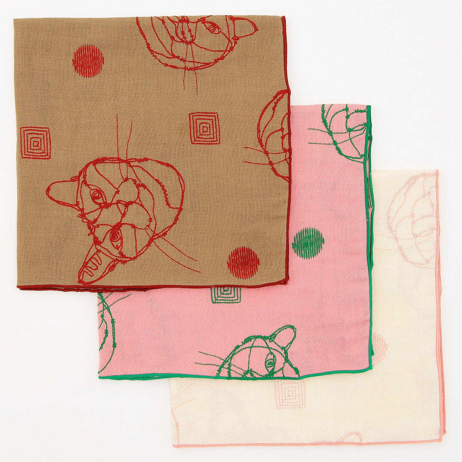 ＋HAyU fabric ～CAT～ 綿100％ダブルガーゼ刺繍ハンカチ