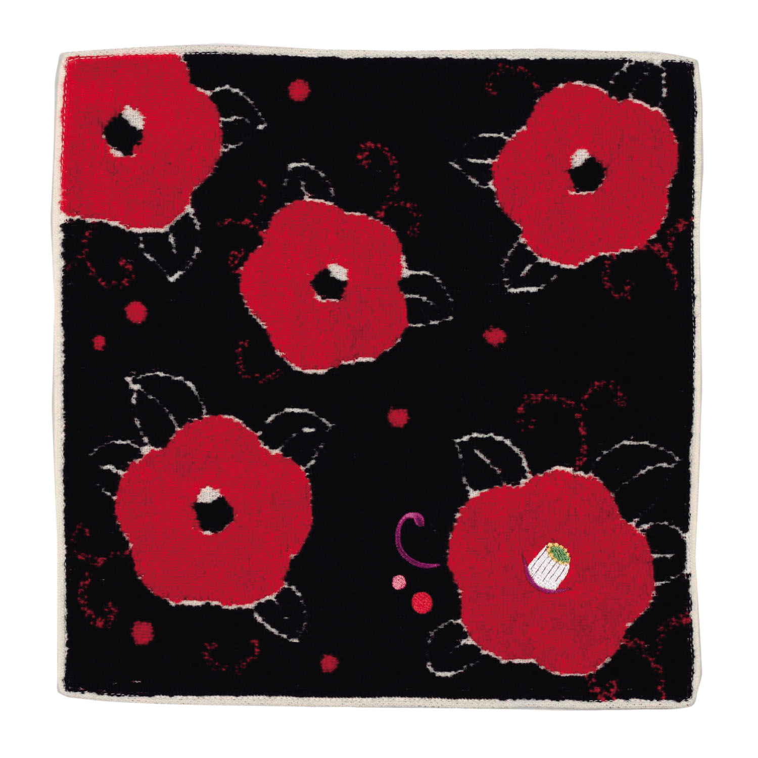 大正浪漫ジャガード刺繍タオルハンカチ 椿