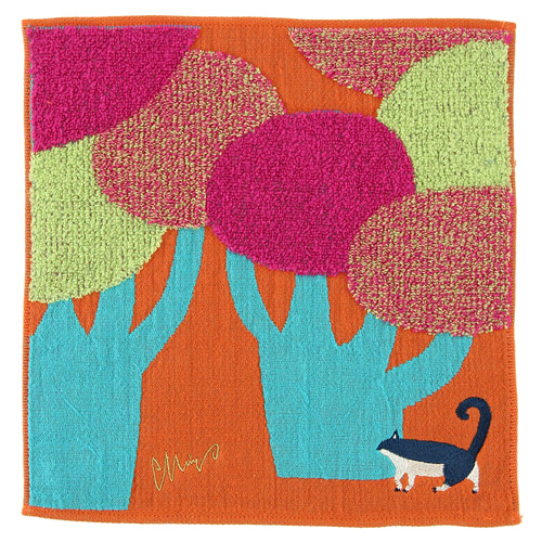 moritaMiW タオルハンカチ ネコと大きな街路樹 - 画像1