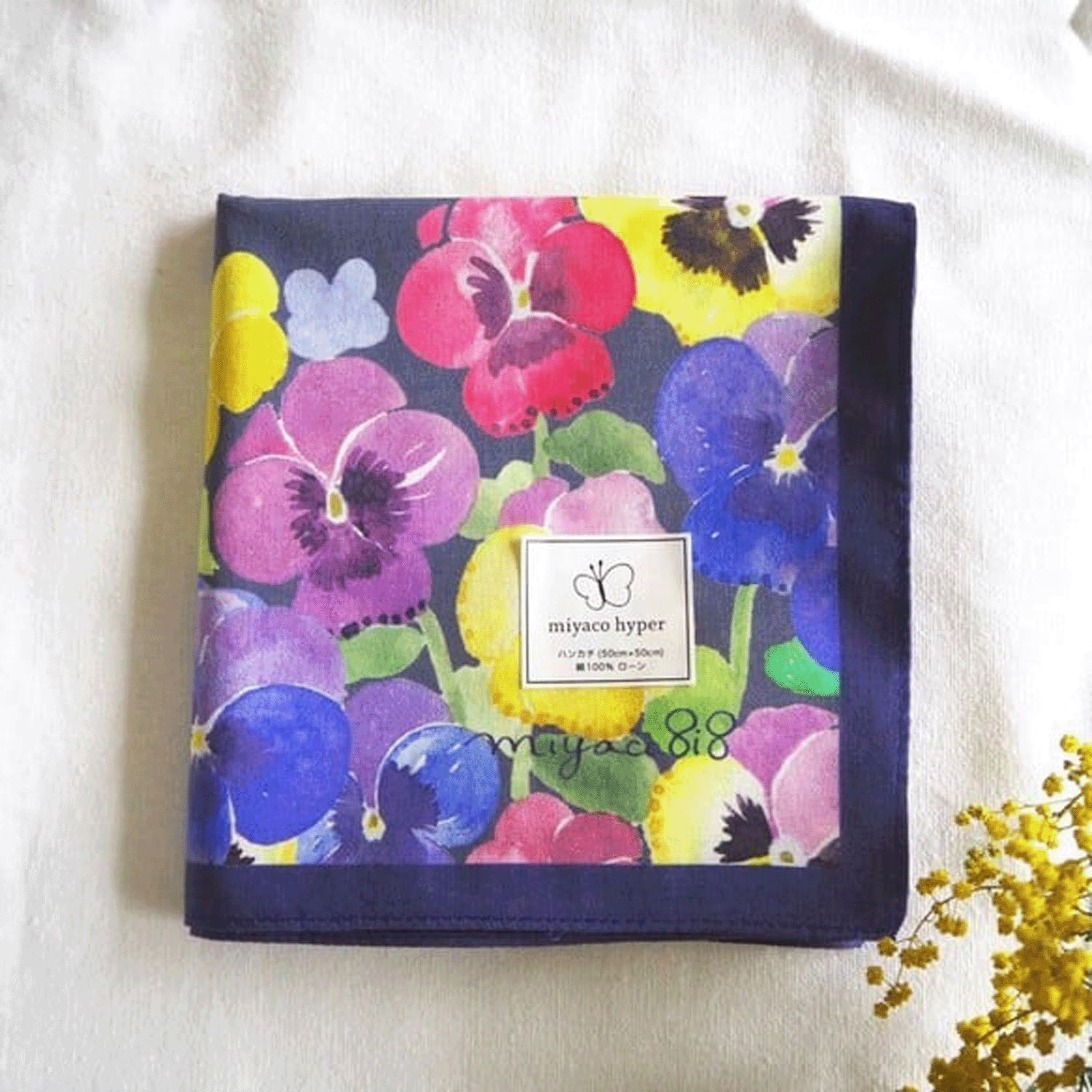 miyaco スカーフにもなる水彩画 ハンカチ パンジー - 画像1