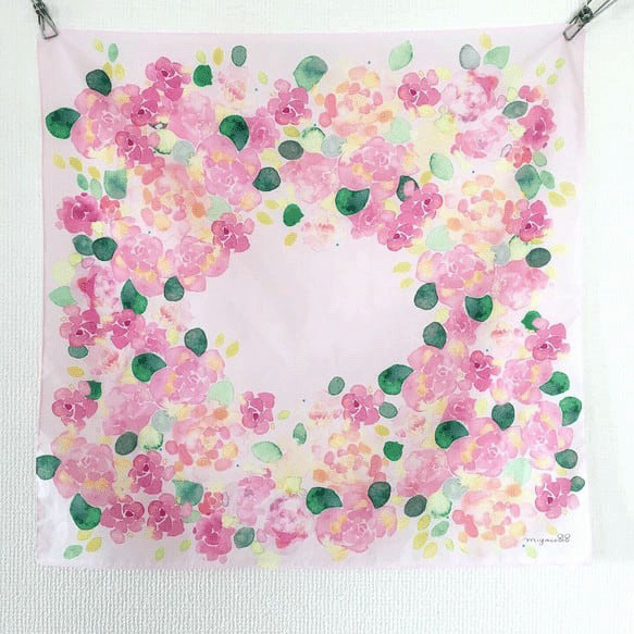 miyaco スカーフにもなる水彩画 ハンカチ ROSE - 画像2