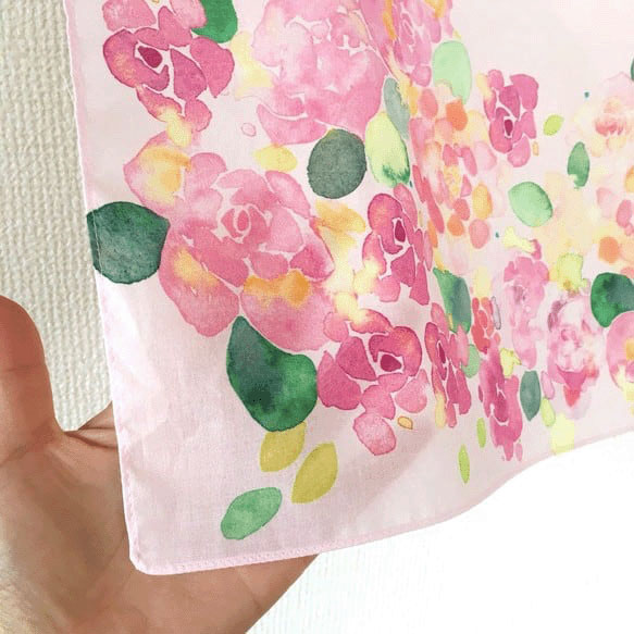 miyaco スカーフにもなる水彩画 ハンカチ ROSE - 画像3