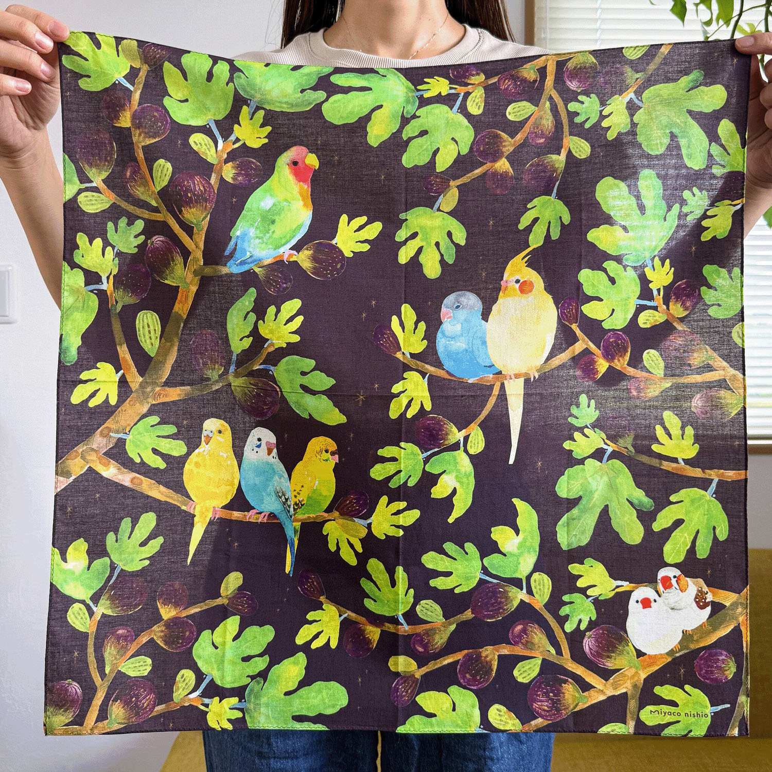 miyaco スカーフにもなるハンカチ Friends with Birds - 画像3
