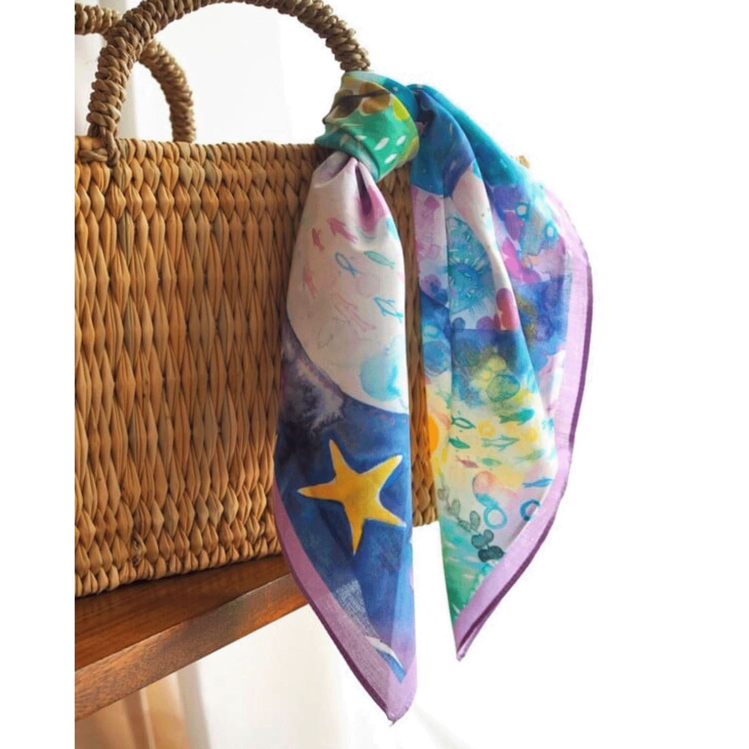 miyaco スカーフにもなる水彩画 ハンカチ 深海の人魚姫 - 画像3