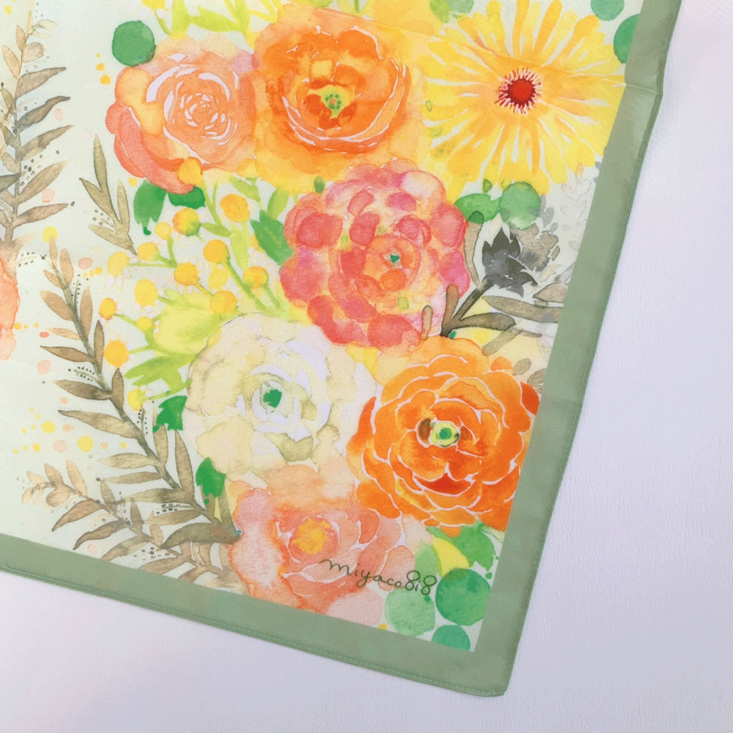 miyaco スカーフにもなる水彩画 ハンカチ ラナンキュラ - 画像4