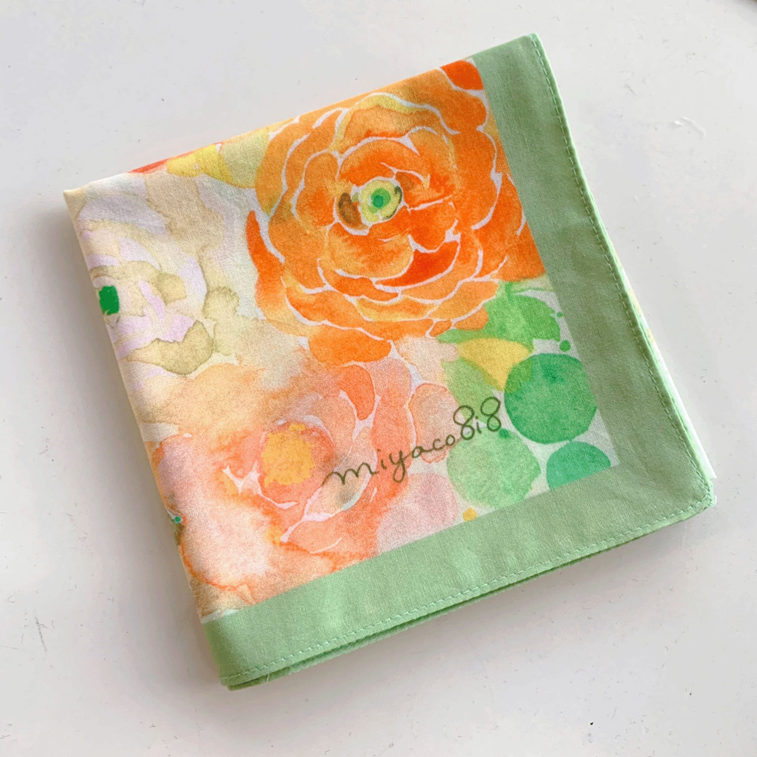 miyaco スカーフにもなる水彩画 ハンカチ ラナンキュラ - 画像1