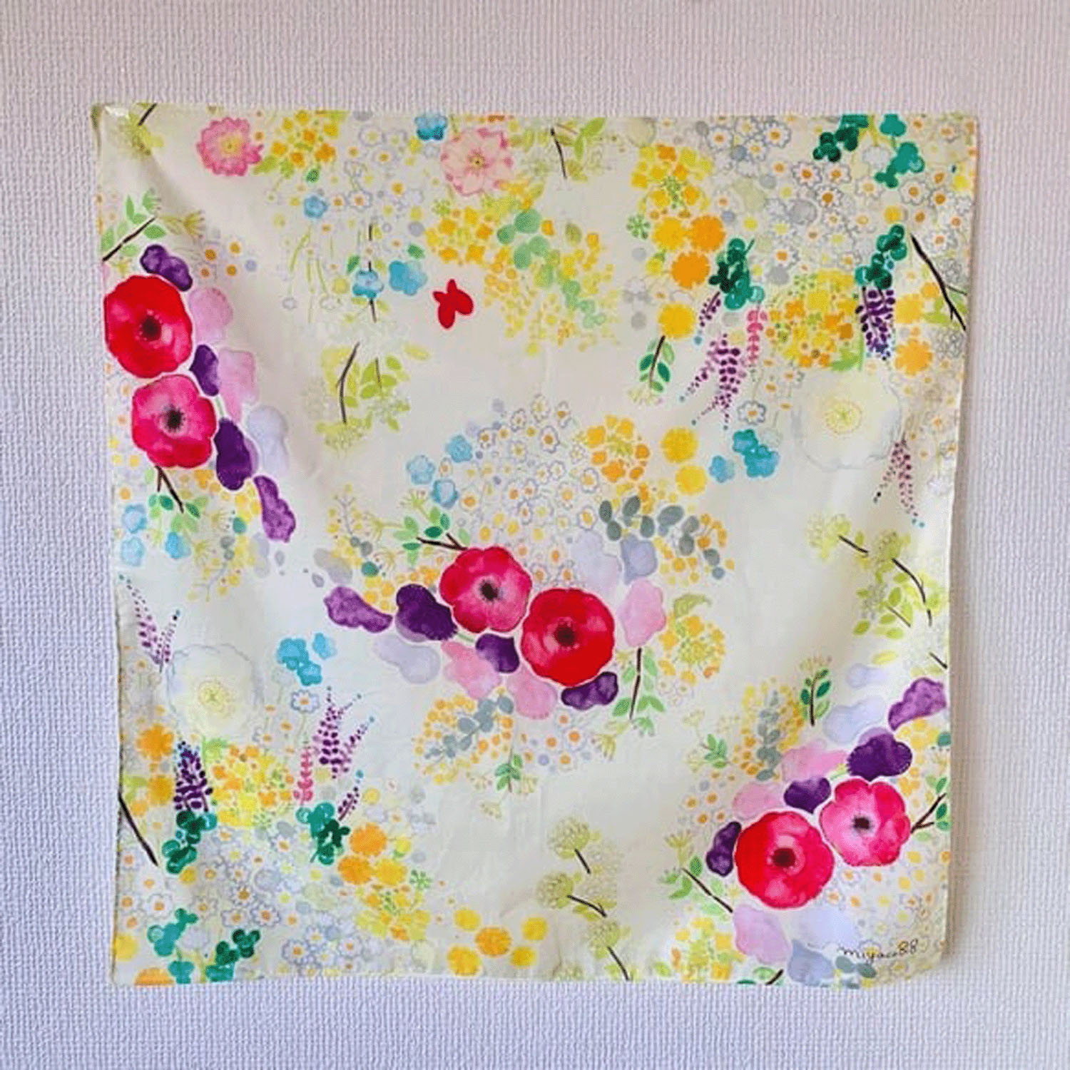 miyaco スカーフにもなる水彩画 ハンカチ  春を待ってる - 画像2