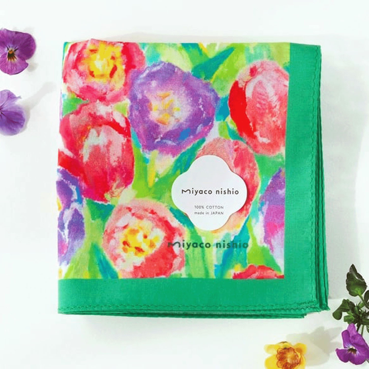 miyaco スカーフにもなる水彩画 ハンカチ pastel tulip - 画像1
