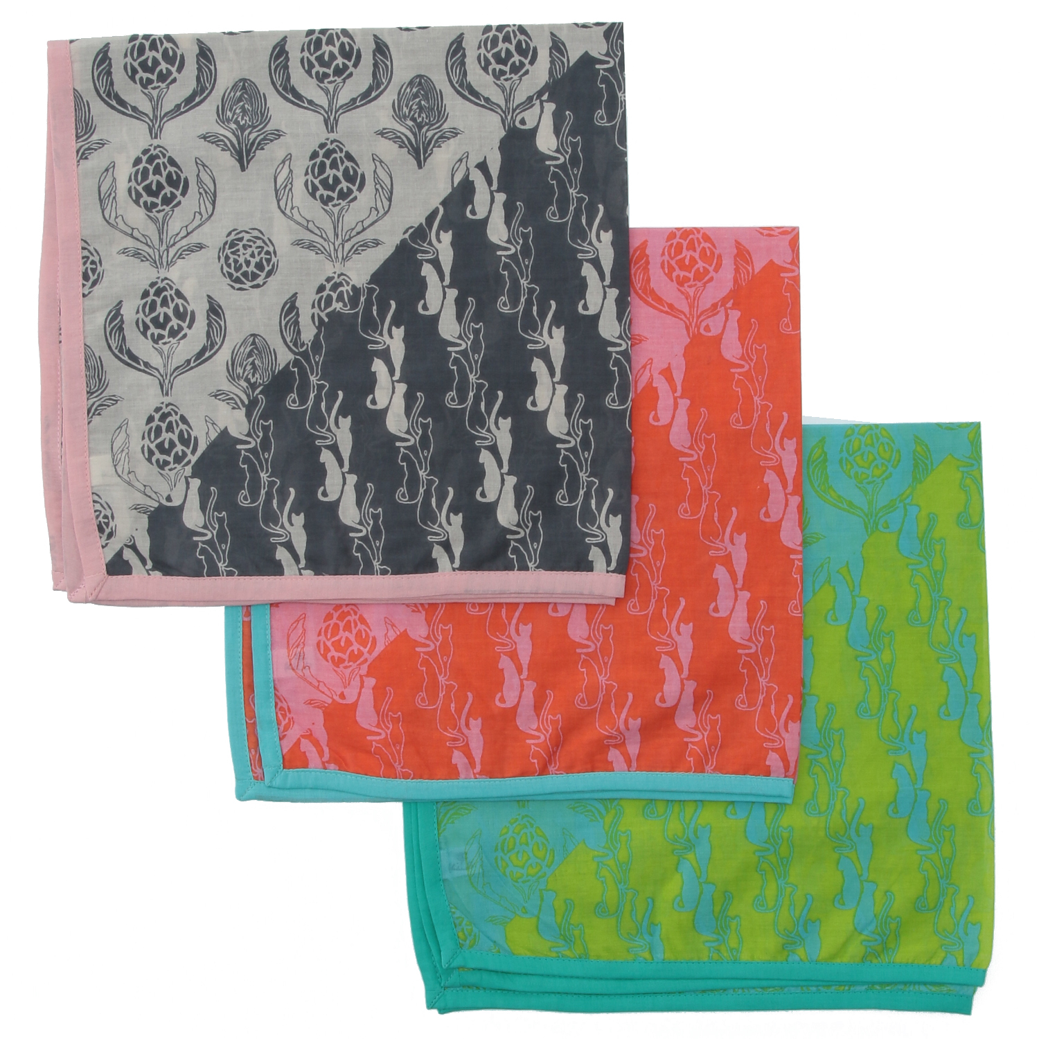 KILKI  インド綿ハンカチ キャッツアンドアーティチョーク - 画像1