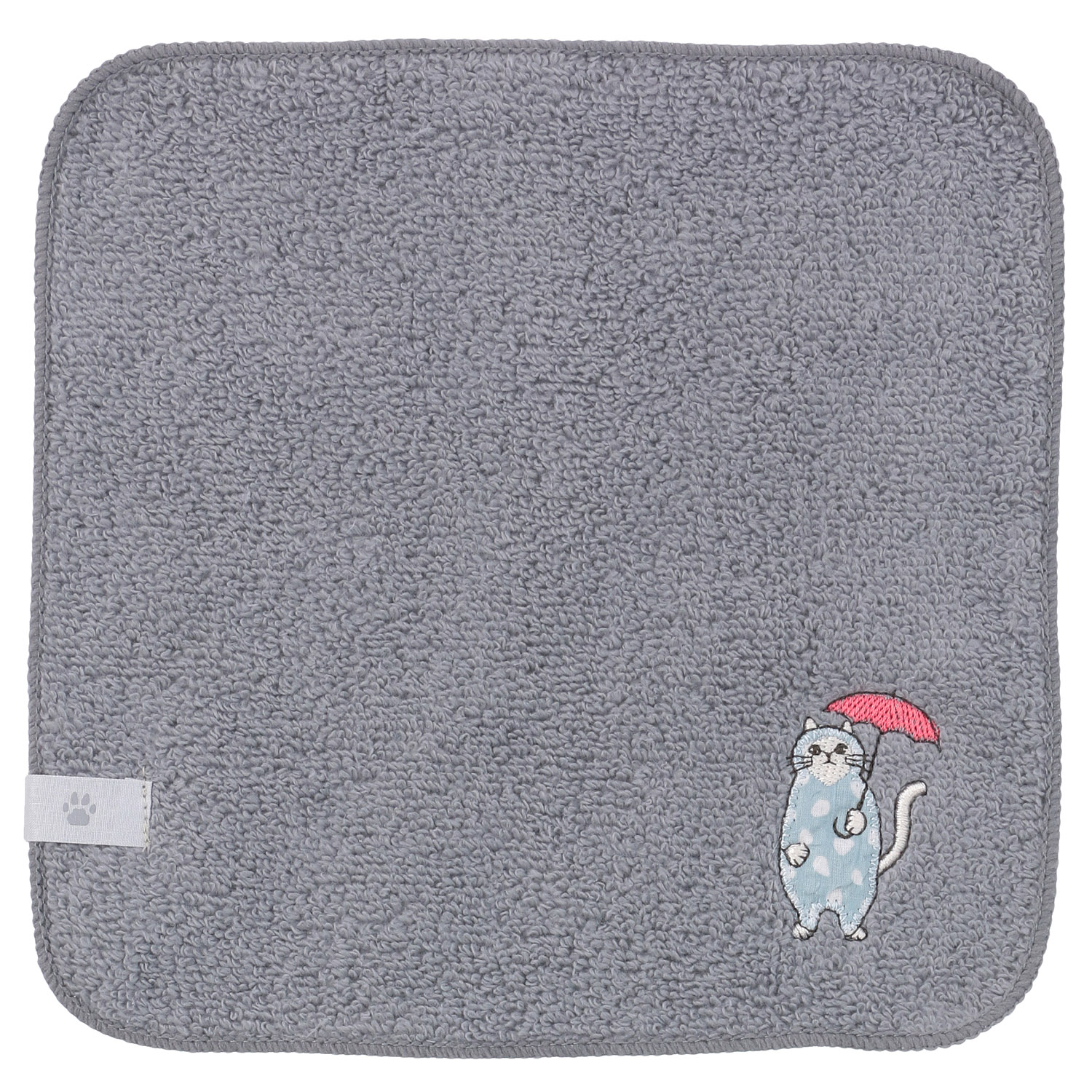 日曜日のネコ 無撚糸パイルアップリケ刺繍ハンカチ