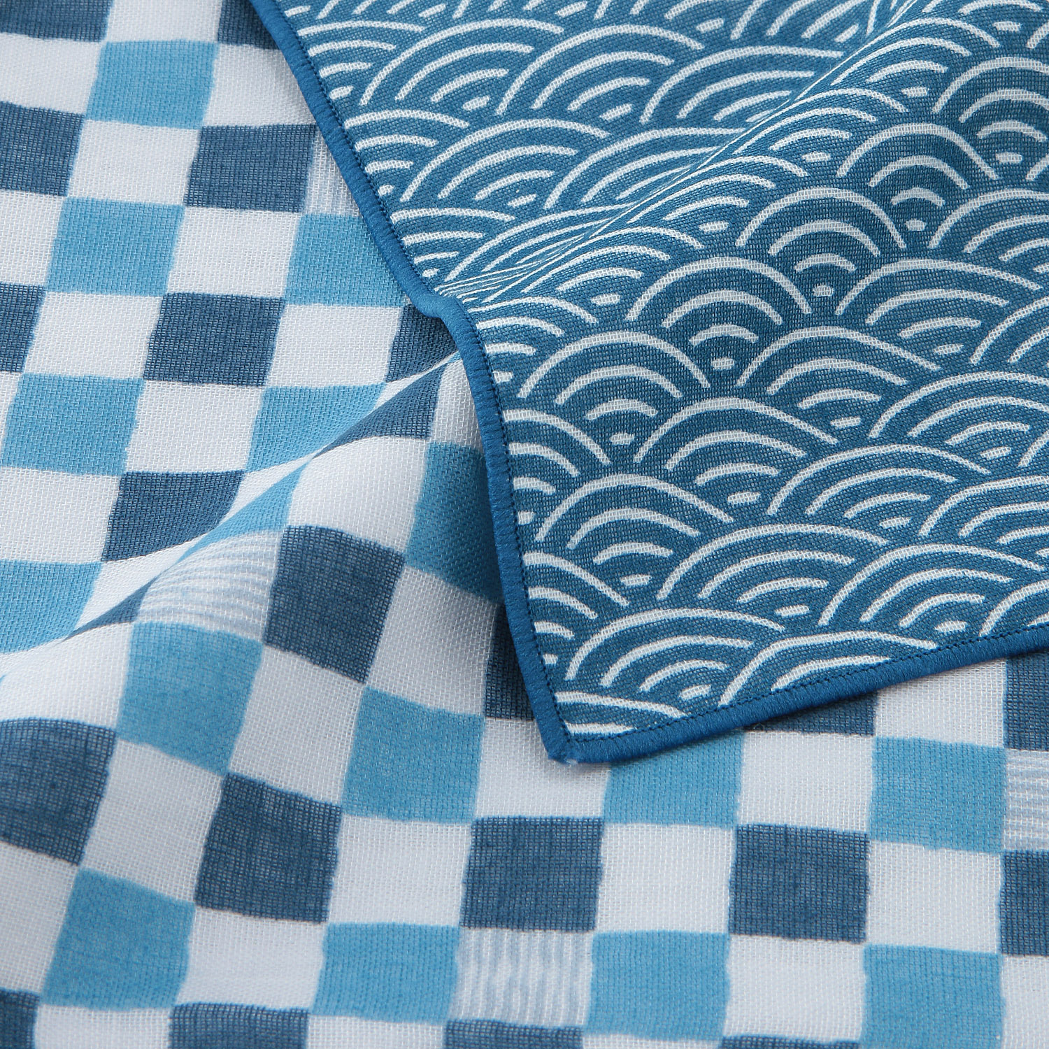 リバーシブル 6重ガーゼハンカチ 青海波 - 画像5