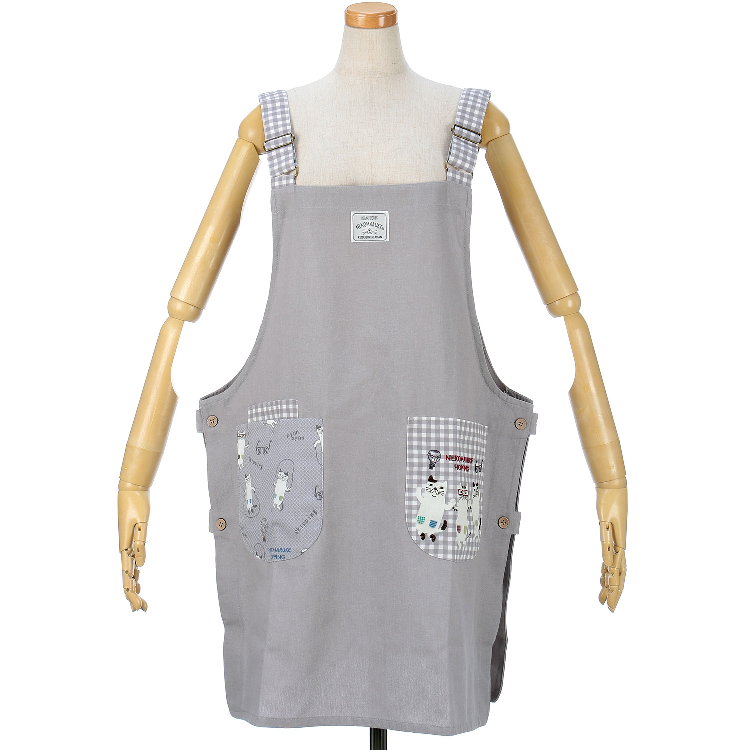 ねこまるけ 両脇釦あきエプロン - 画像1