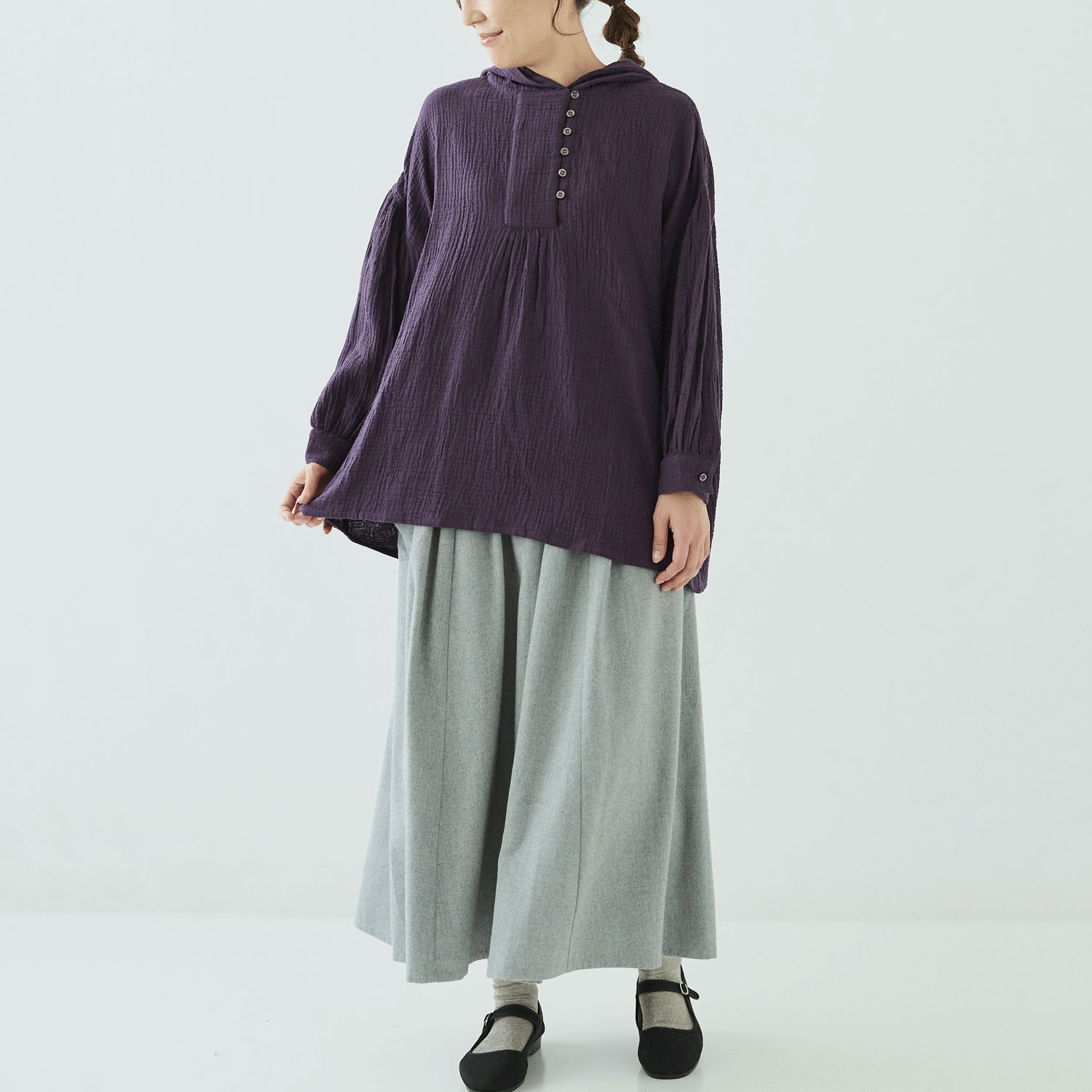 ノンノ コットン楊柳Wガーゼ半開フード付きチュニック - 画像13