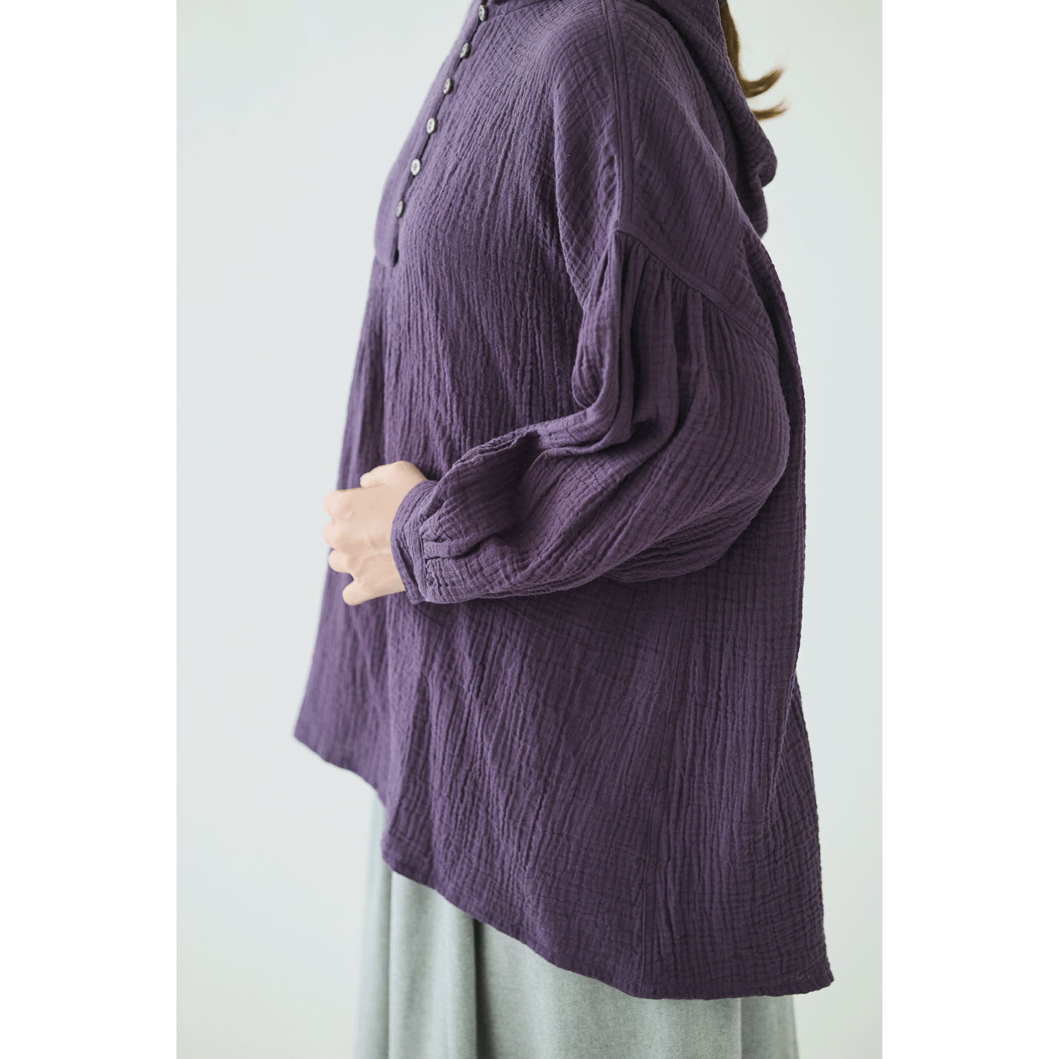 ノンノ コットン楊柳Wガーゼ半開フード付きチュニック - 画像5