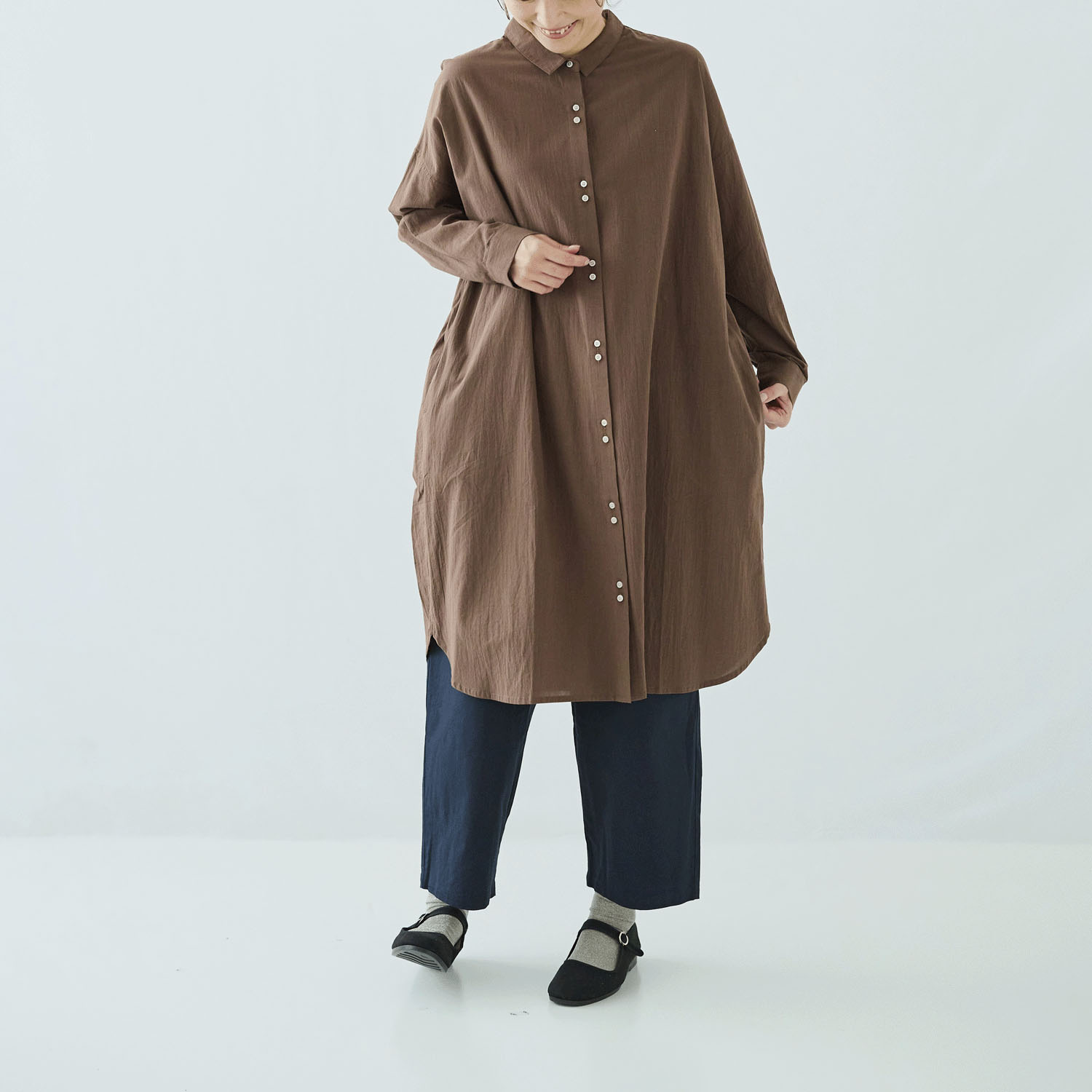 ノンノ コットン布帛無地 シャツワンピース