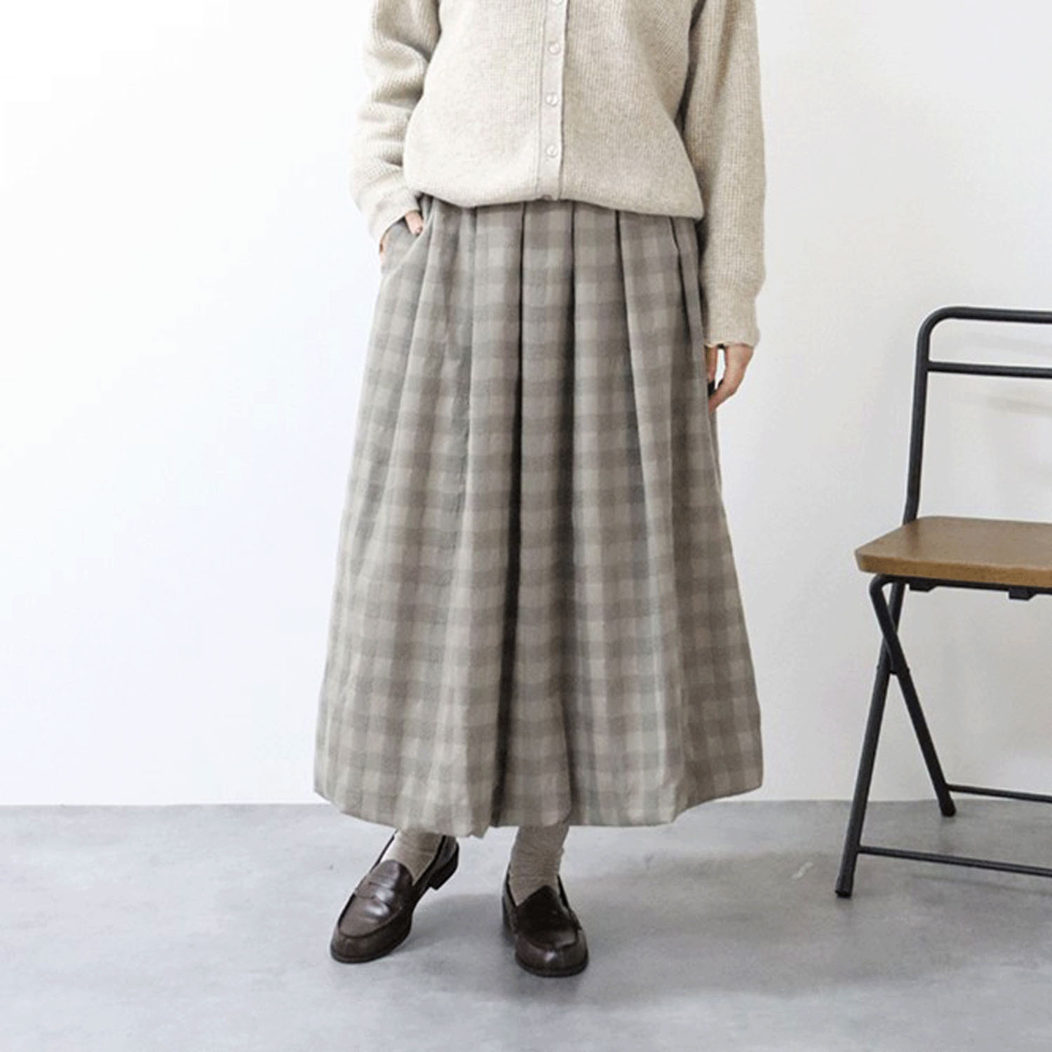 cloudnine ノンノ ドビーチェック無地8分丈バルーンスカート - 画像9