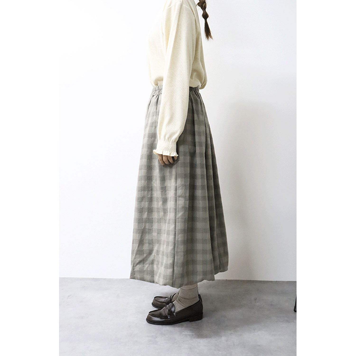 cloudnine ノンノ ドビーチェック無地8分丈バルーンスカート - 画像10