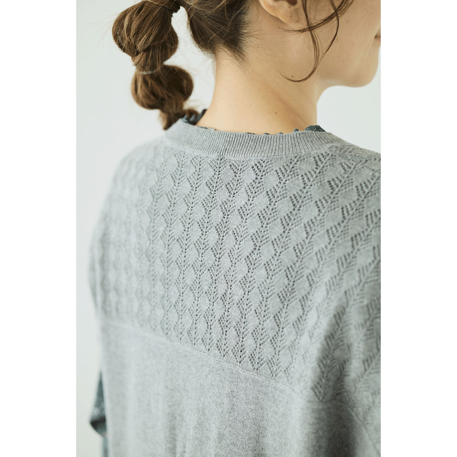 ノンノ コットンナイロン無地×リーフ柄 ニットベスト - 画像6