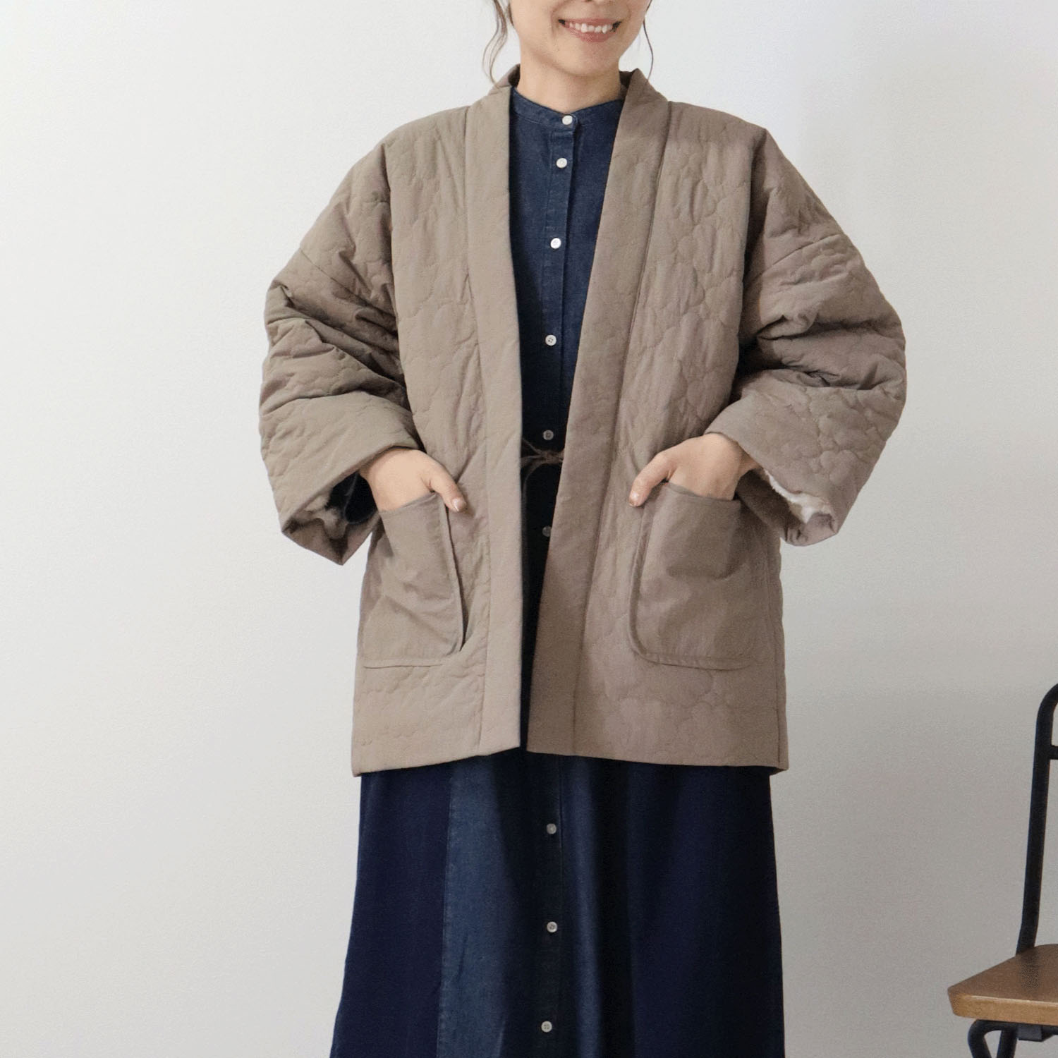 cloudnine ノンノ ナイロン中綿入り雲形キルト裏ボアフリースはんてん - 画像6