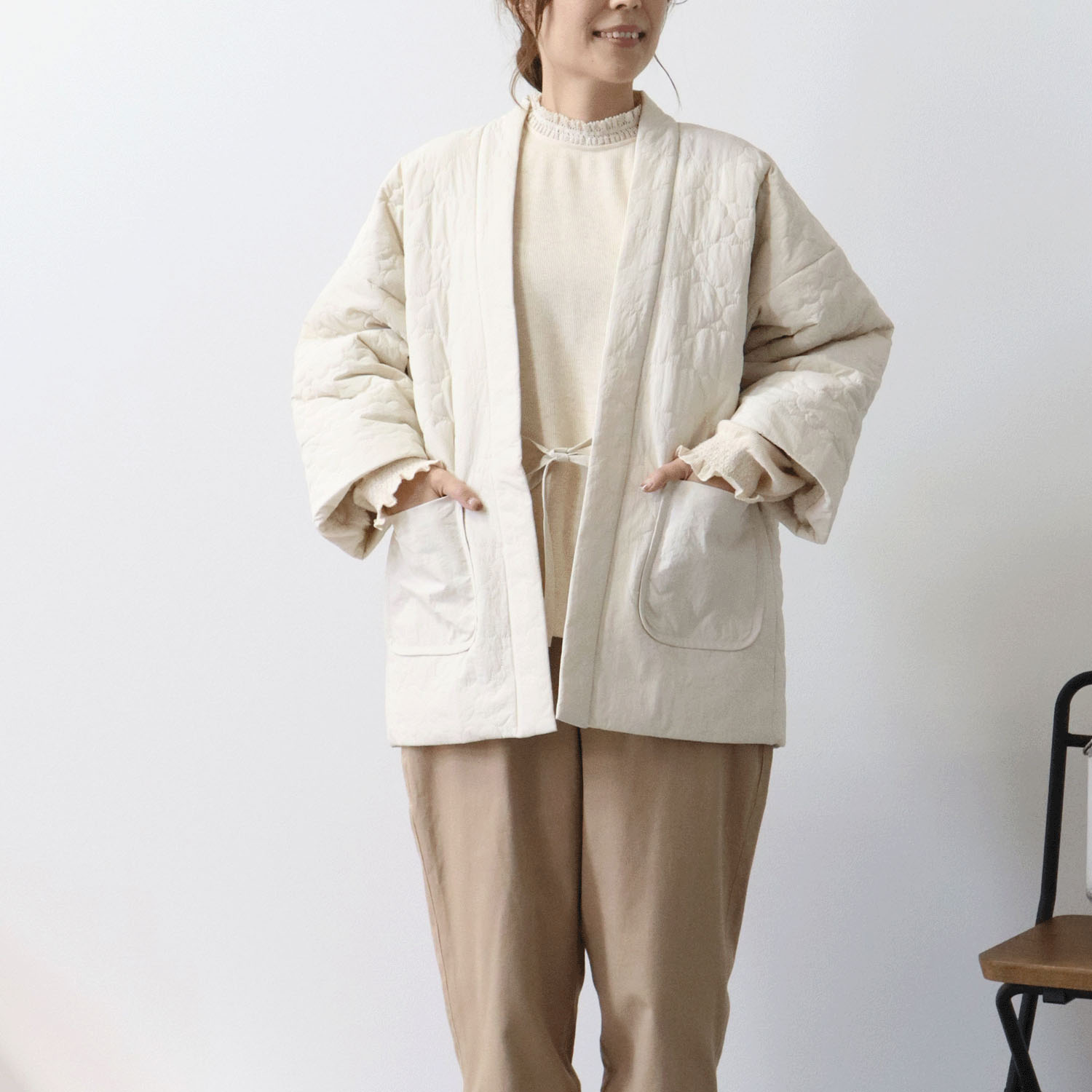 cloudnine ノンノ ナイロン中綿入り雲形キルト裏ボアフリースはんてん - 画像7